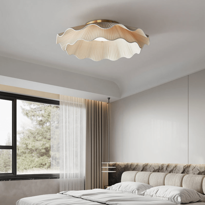 Mylirira Premium Elegance Wave Brass Fabric Ceiling Lamp-Neutral Decor
