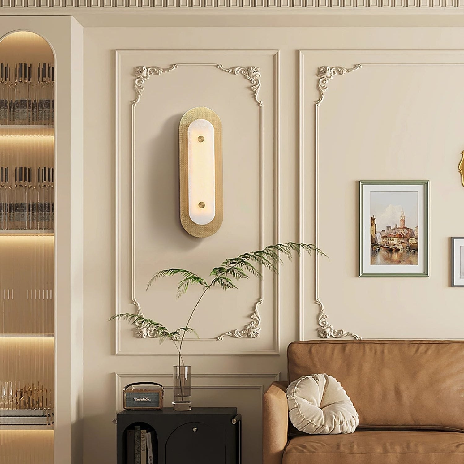 Celaeeth Oval Alabaster Wall Light-Neutral Decor