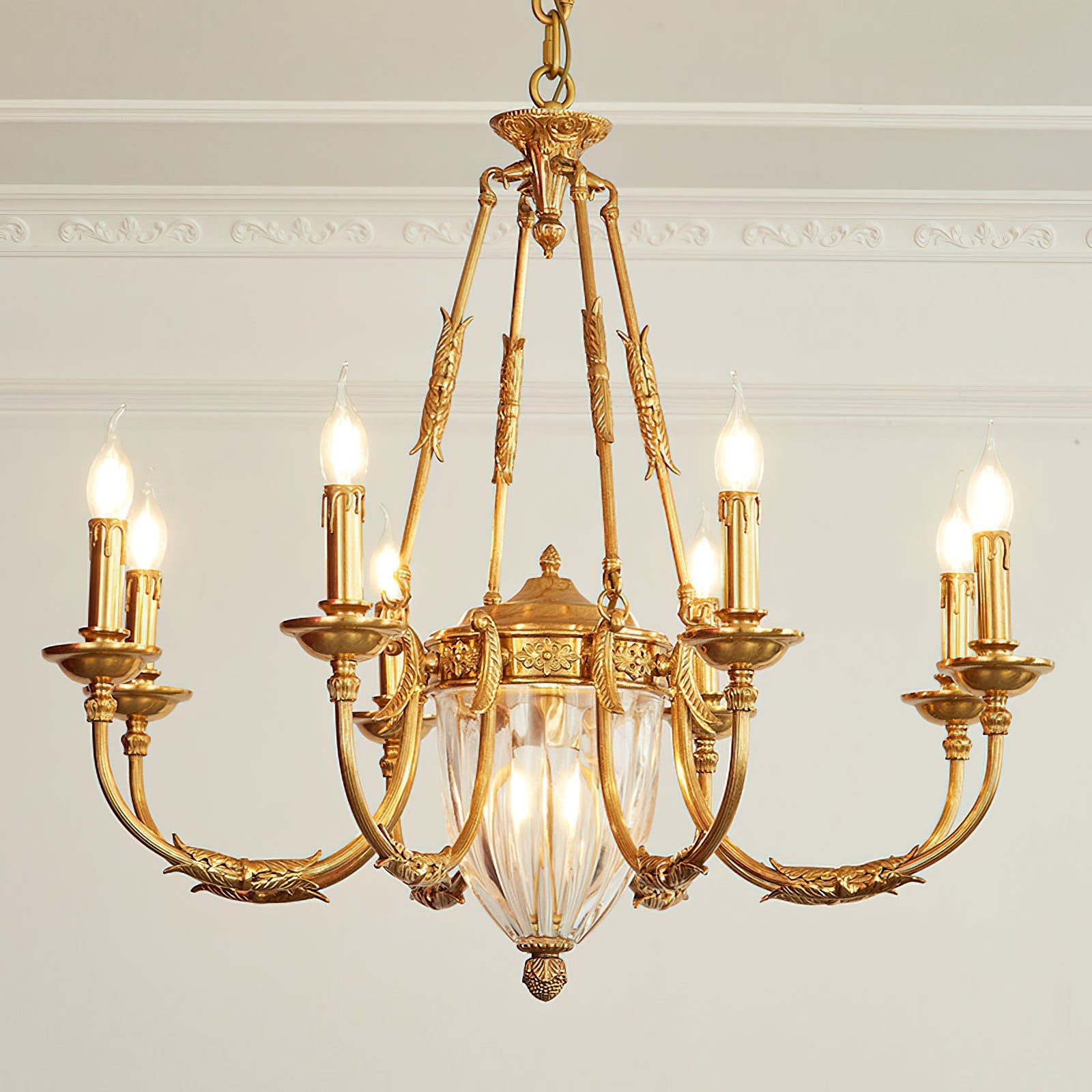 The Ashford Chandelier creating ambiance in a dimly lit room.
