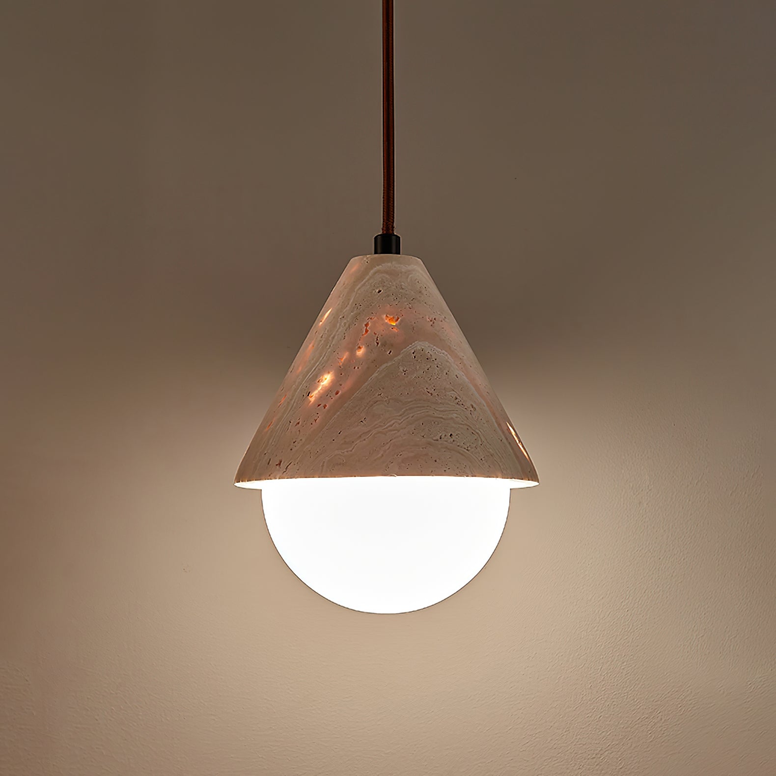 Novenq Cone Hemisphere Travertine Pendant Light-Neutral Decor