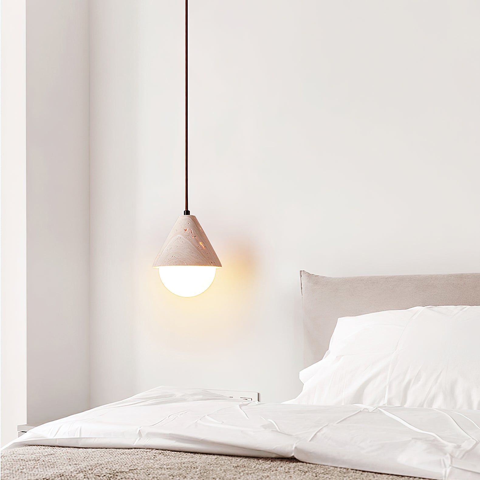 Novenq Cone Hemisphere Travertine Pendant Light-Neutral Decor