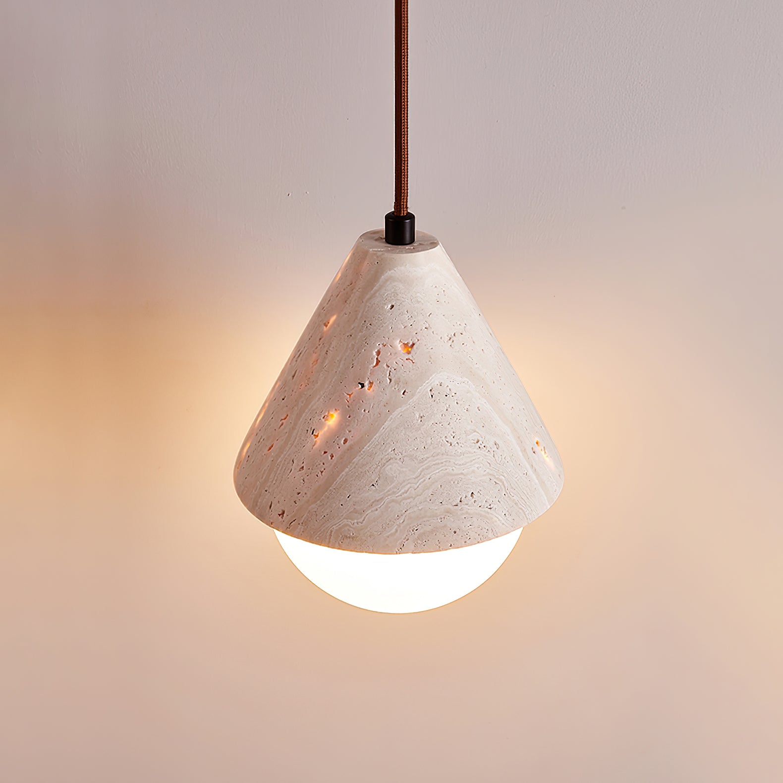 Novenq Cone Hemisphere Travertine Pendant Light-Neutral Decor