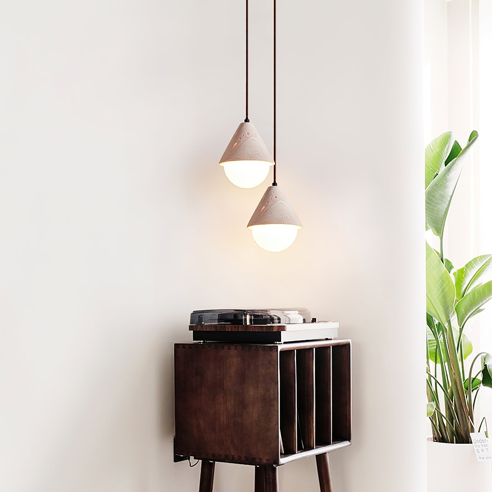 Novenq Cone Hemisphere Travertine Pendant Light-Neutral Decor