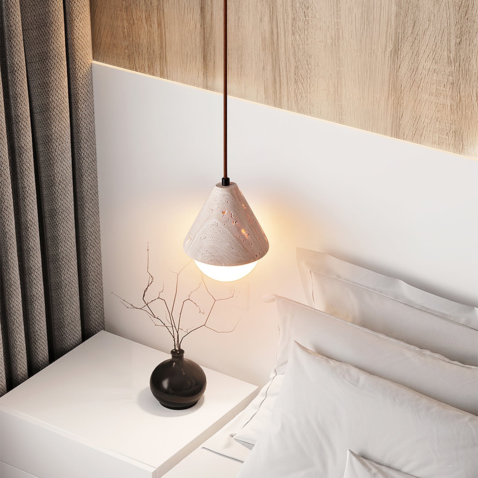 Novenq Cone Hemisphere Travertine Pendant Light-Neutral Decor