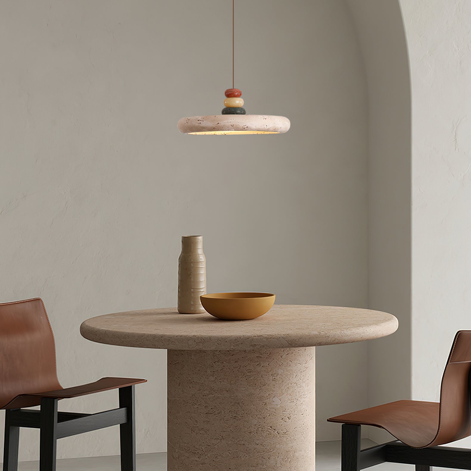 Auron Pendant Lamp Yellow travertine Marble-Neutral Decor