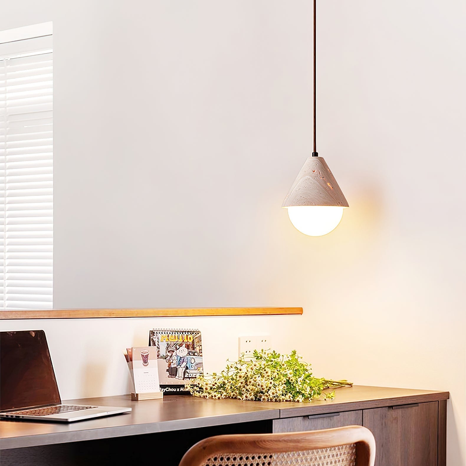 Novenq Cone Hemisphere Travertine Pendant Light-Neutral Decor