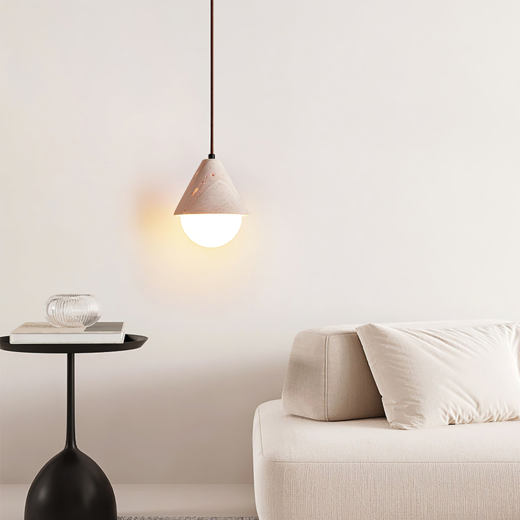 Novenq Cone Hemisphere Travertine Pendant Light-Neutral Decor