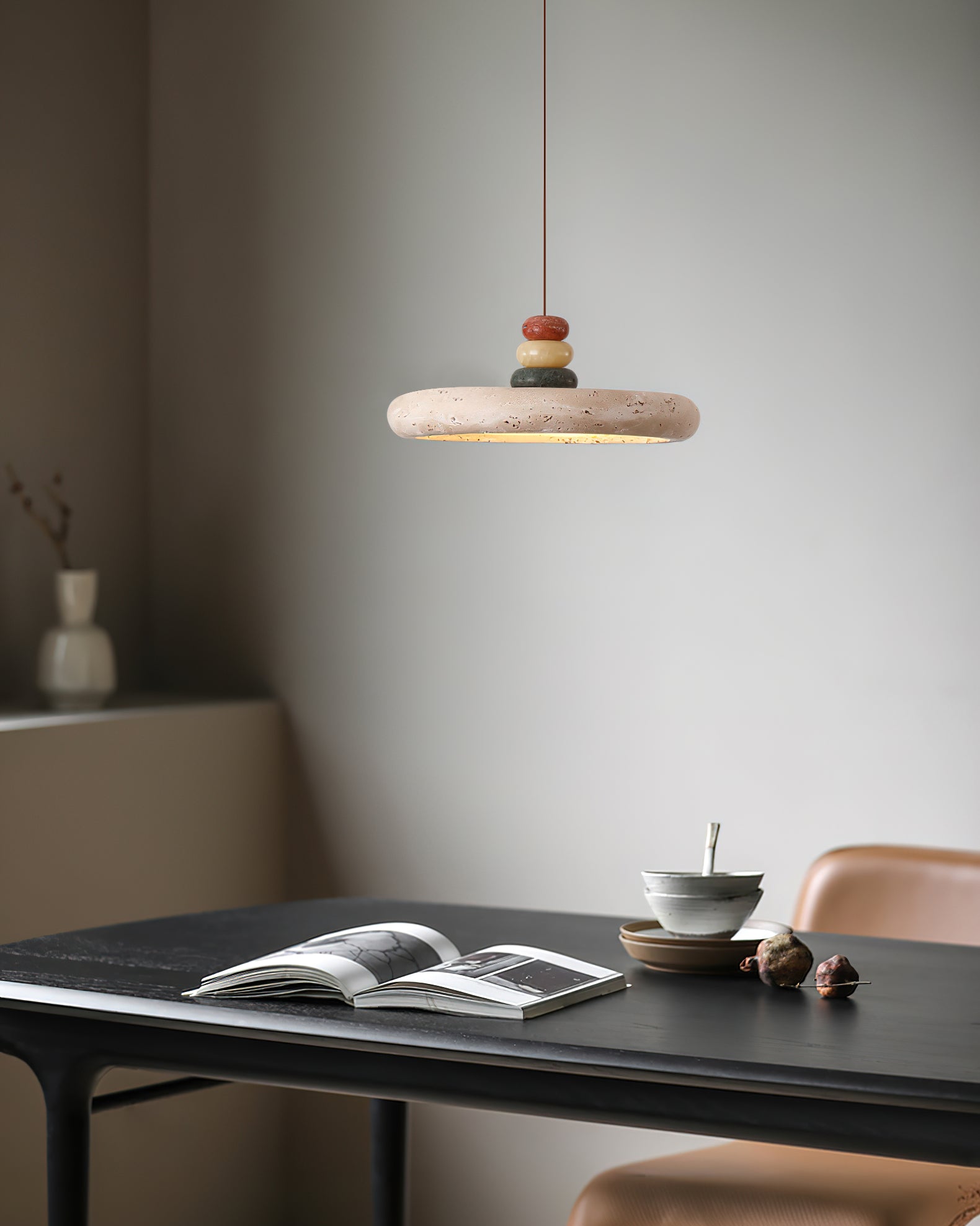 Auron Pendant Lamp Yellow travertine Marble-Neutral Decor