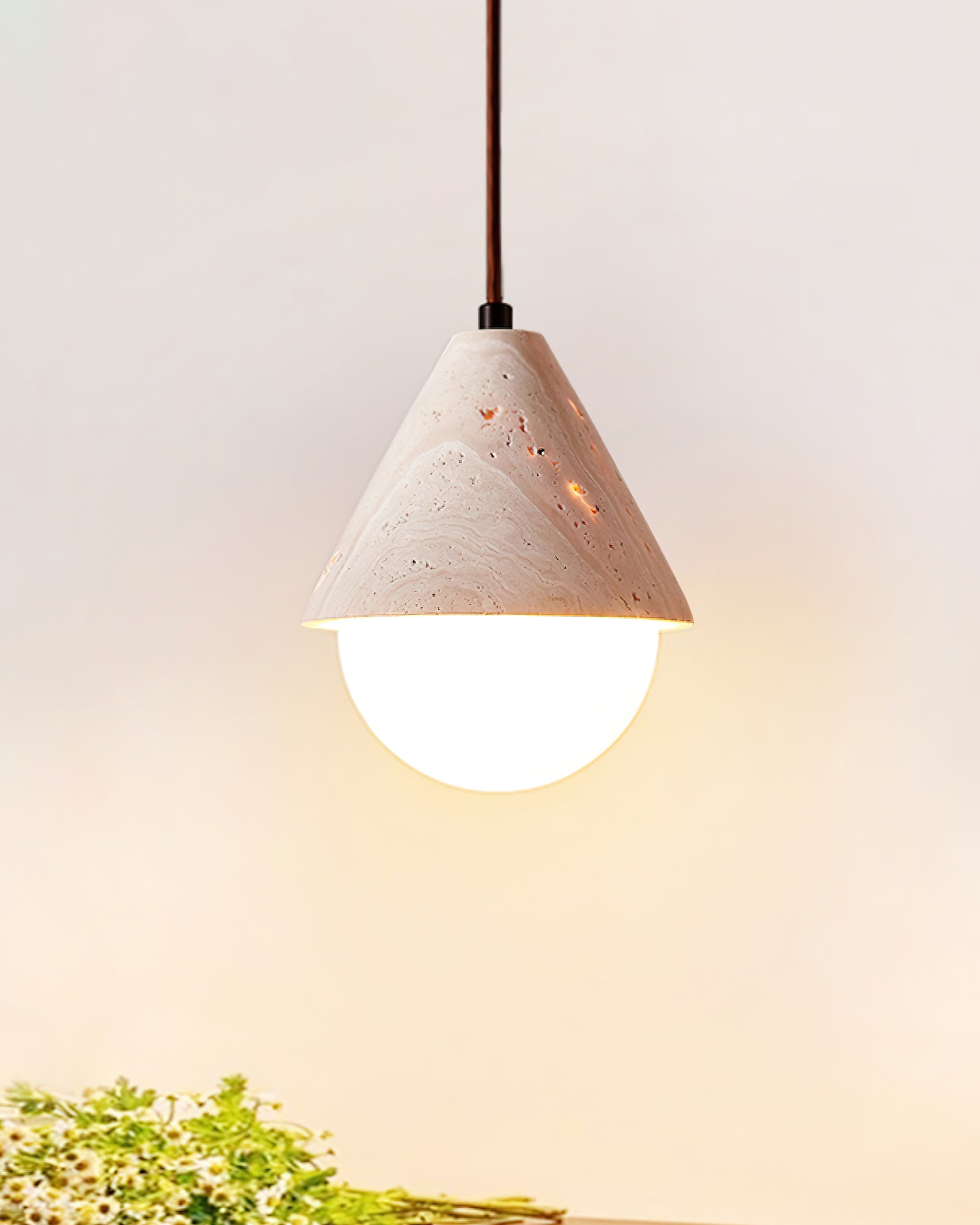 Novenq Cone Hemisphere Travertine Pendant Light-Neutral Decor