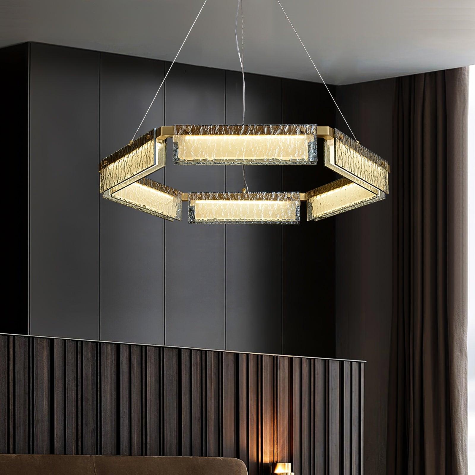 Hexa Luxury Glass LED Chandelier-Neutral Decor