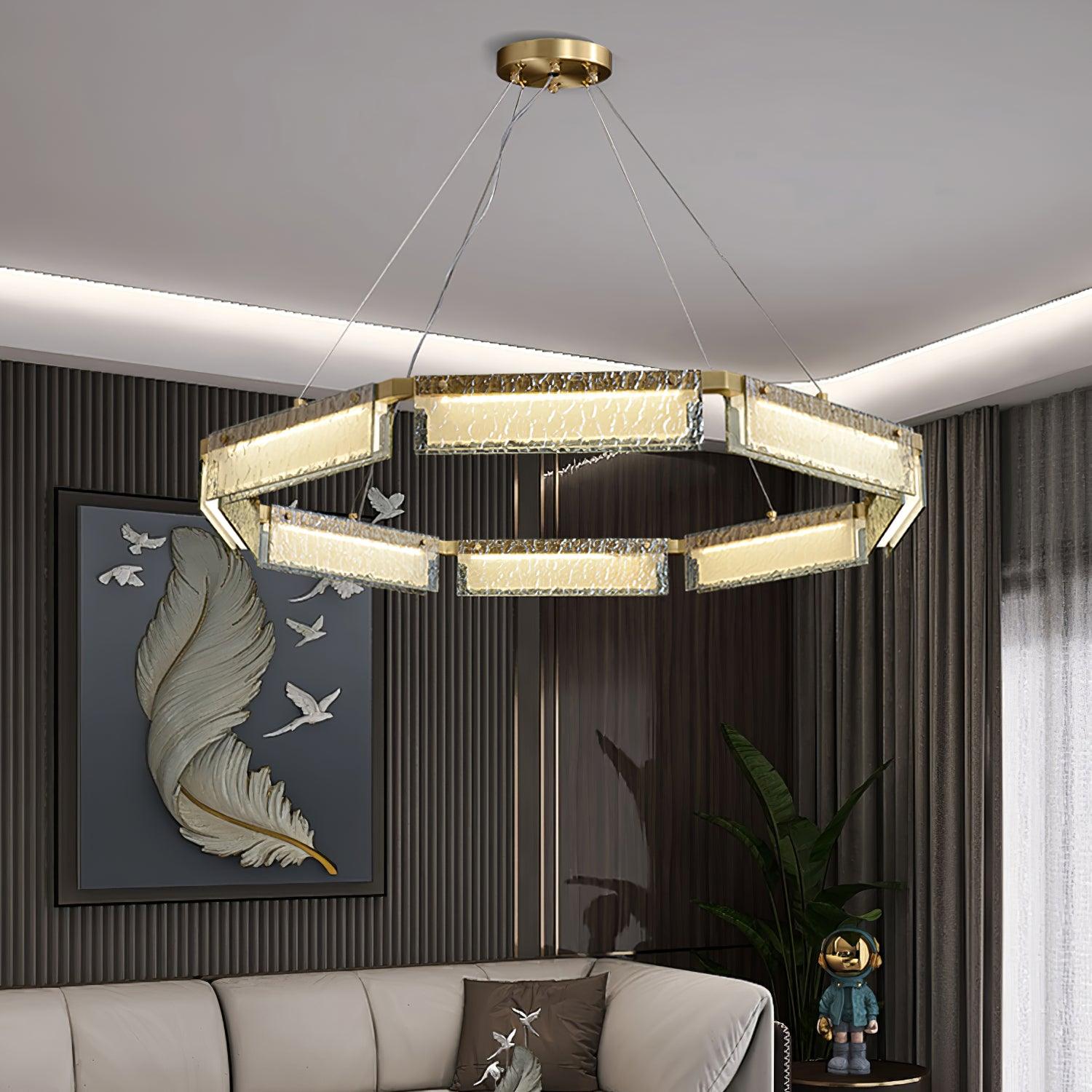 Hexa Luxury Glass LED Chandelier-Neutral Decor