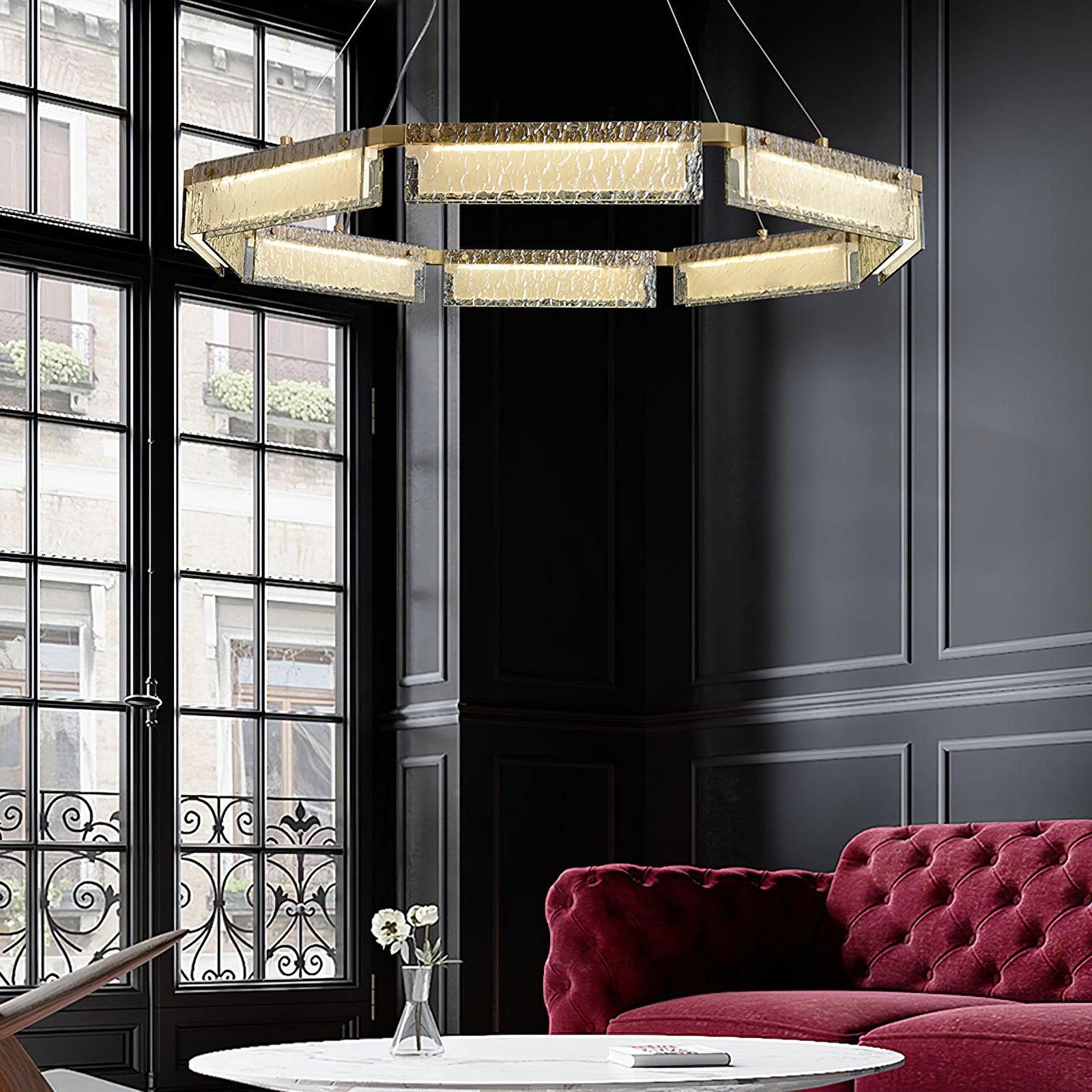 Hexa Luxury Glass LED Chandelier-Neutral Decor