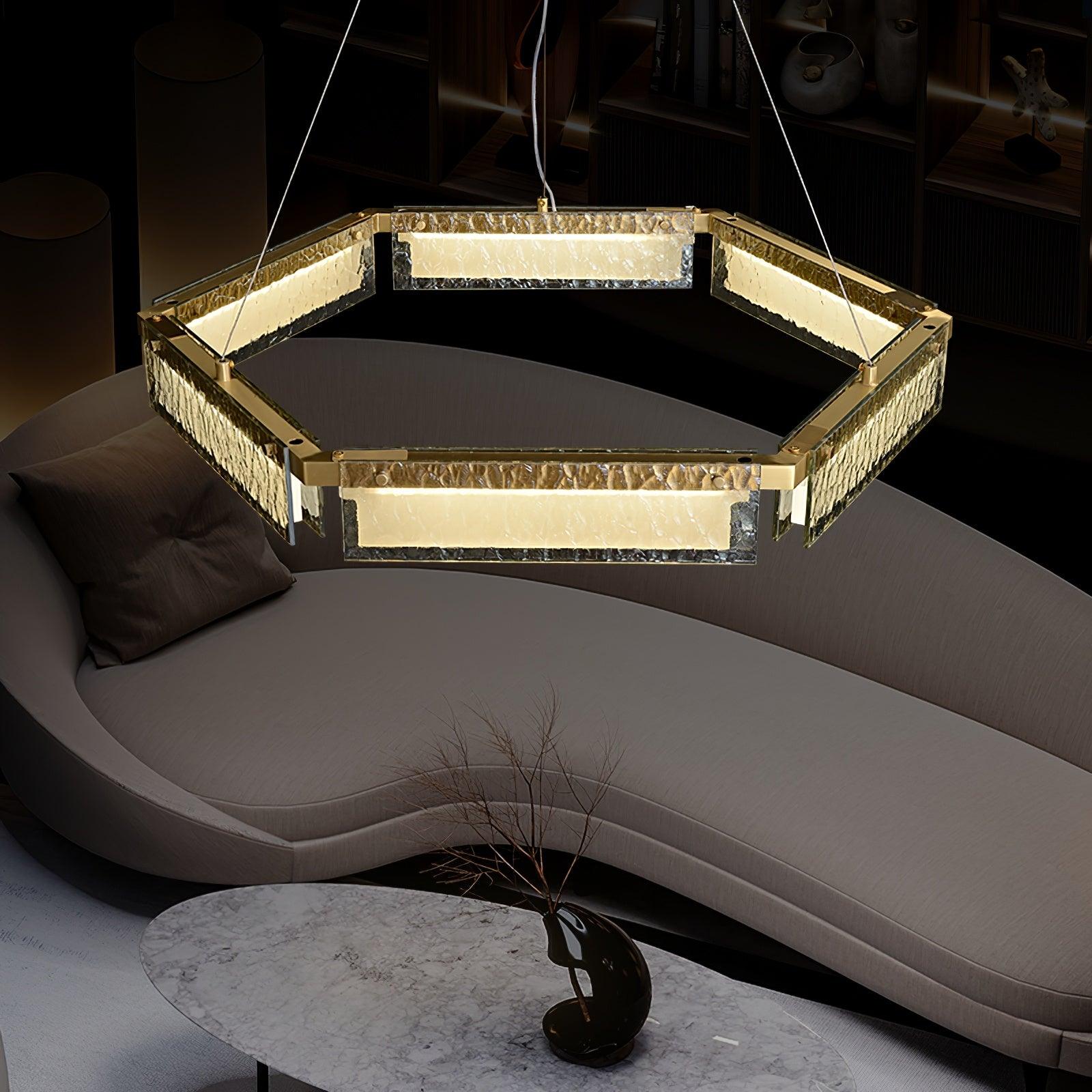 Hexa Luxury Glass LED Chandelier-Neutral Decor