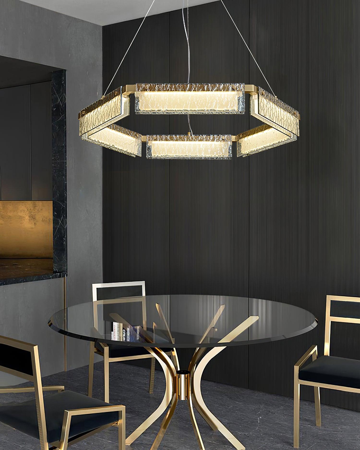 Hexa Luxury Glass LED Chandelier-Neutral Decor