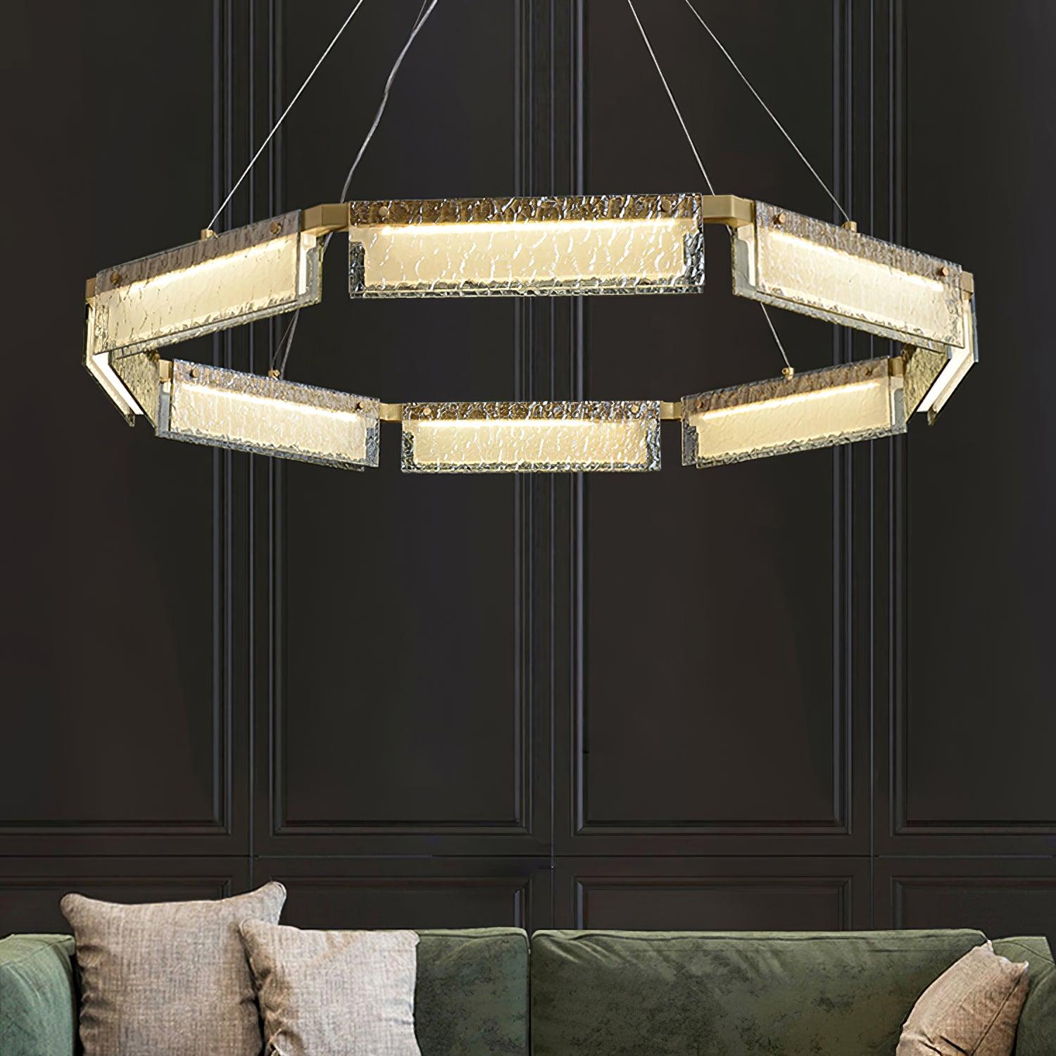 Hexa Luxury Glass LED Chandelier-Neutral Decor