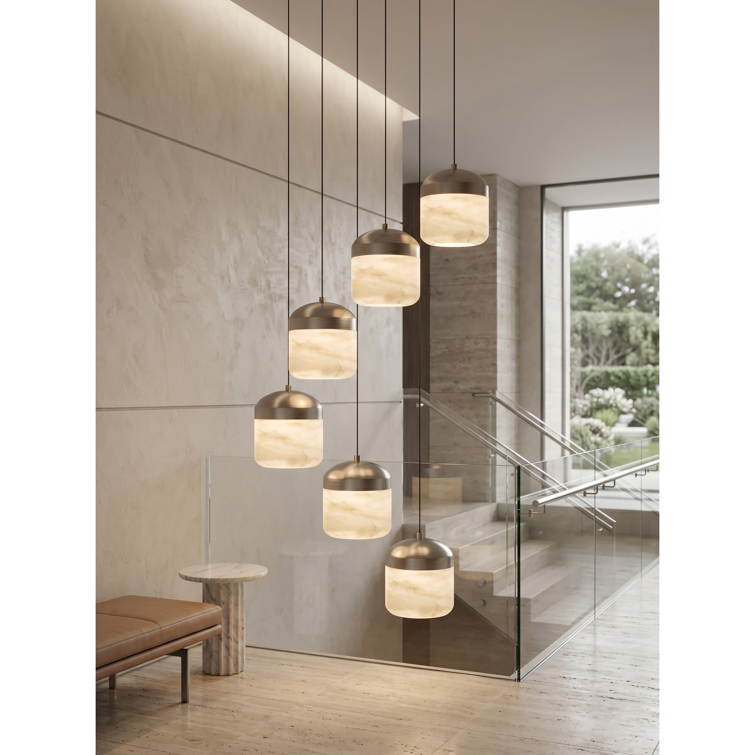 Asta Alabaster Pendant Lamp against a dark background.