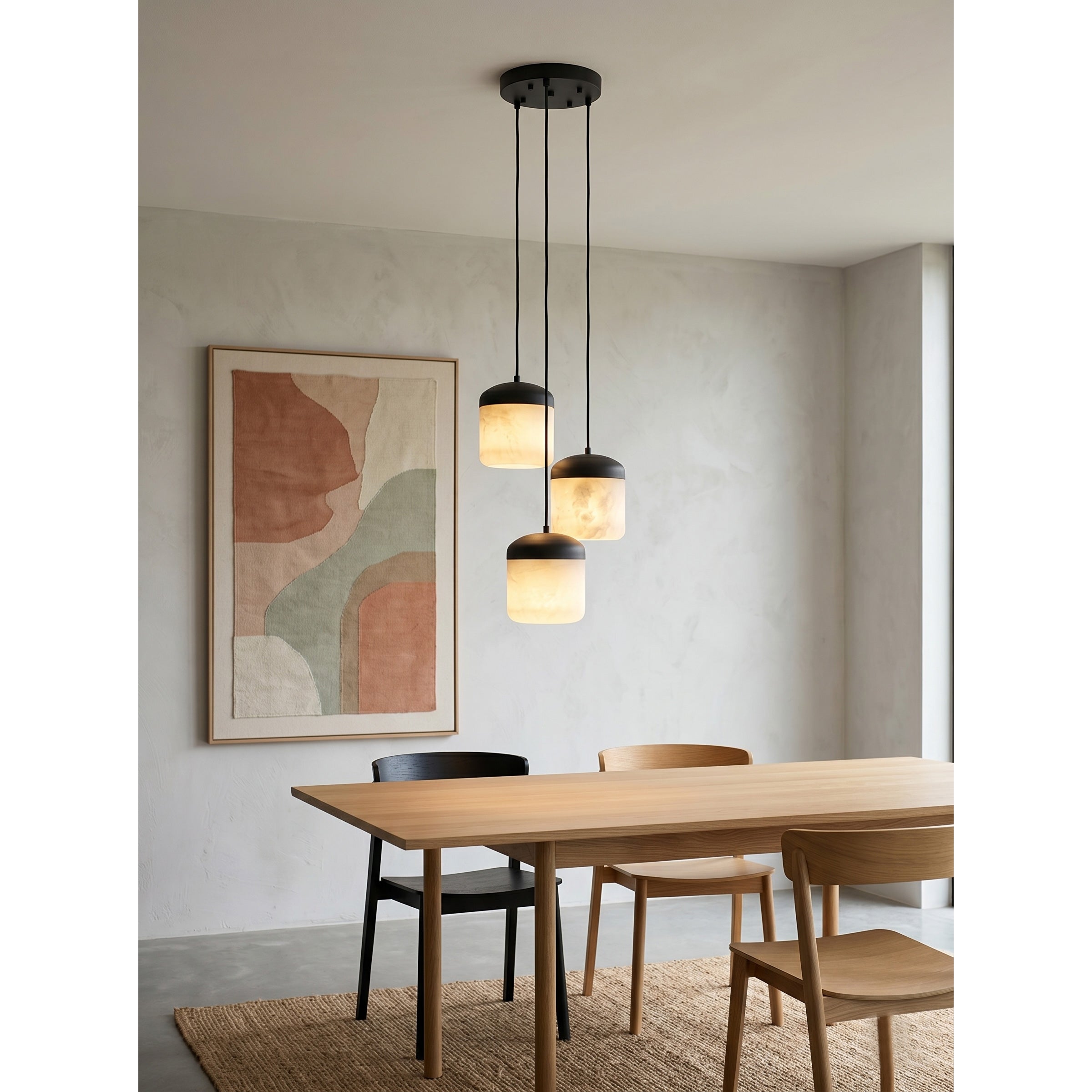 Asta Alabaster Pendant Lamp, single head version, side view.