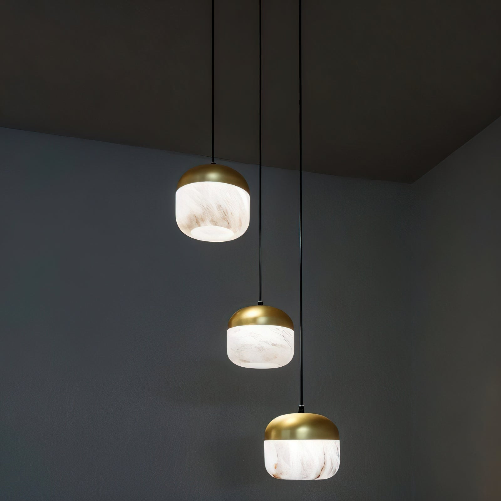 Asta Alabaster Pendant Lamp, six-head version, in a high-ceiling room.