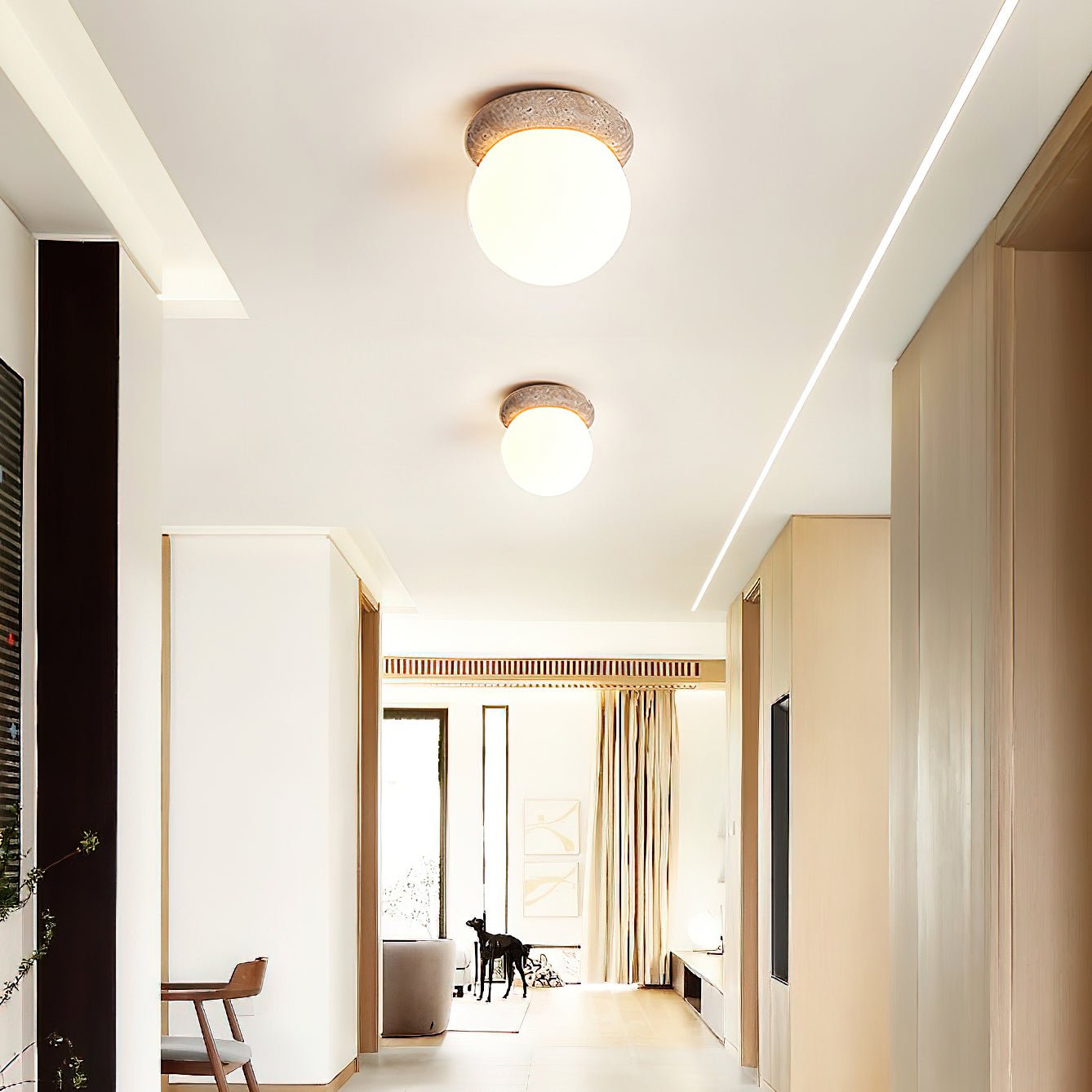Colaeiel Disc-Globe Travertine Ceiling Light-Neutral Decor