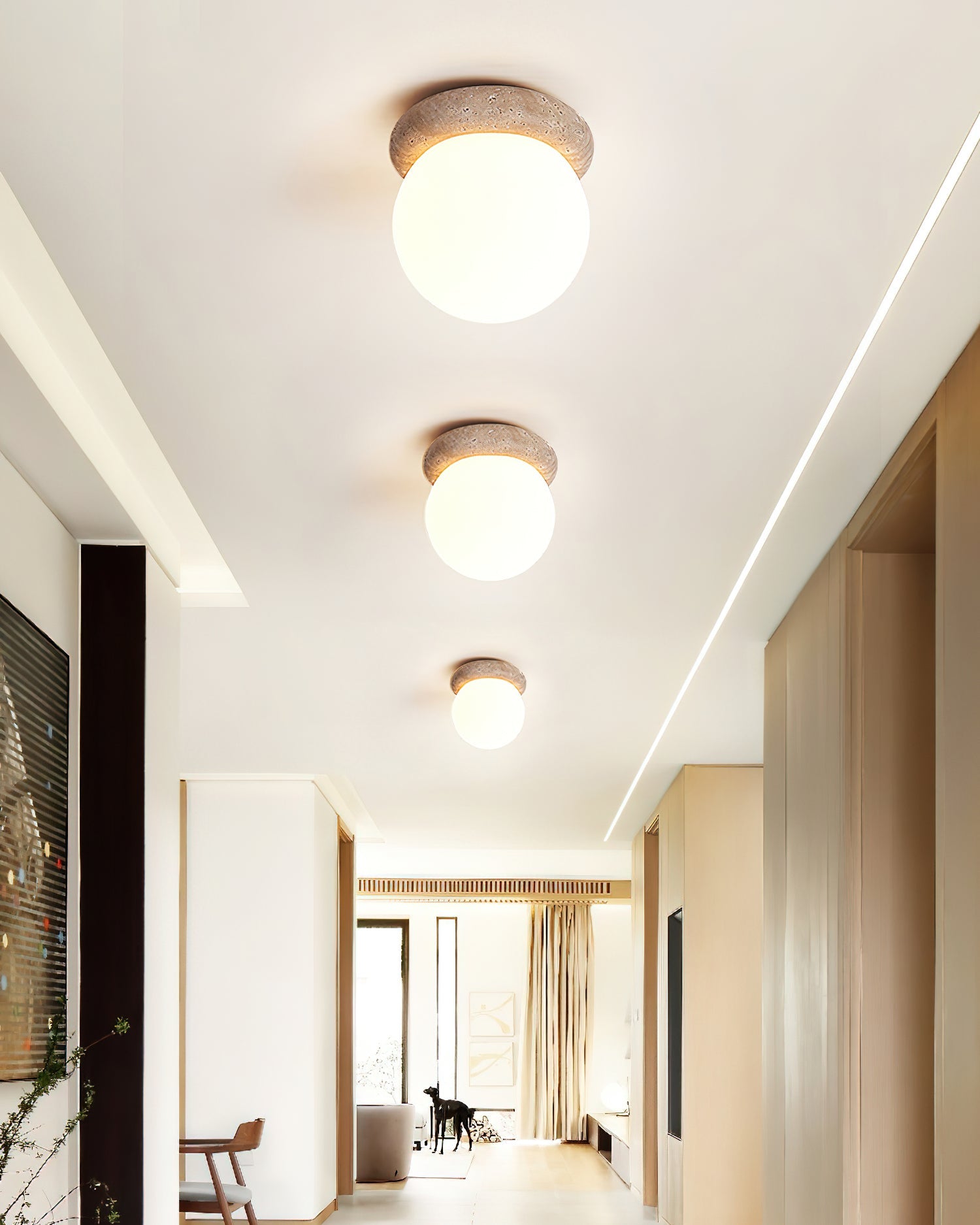 Colaeiel Disc-Globe Travertine Ceiling Light-Neutral Decor