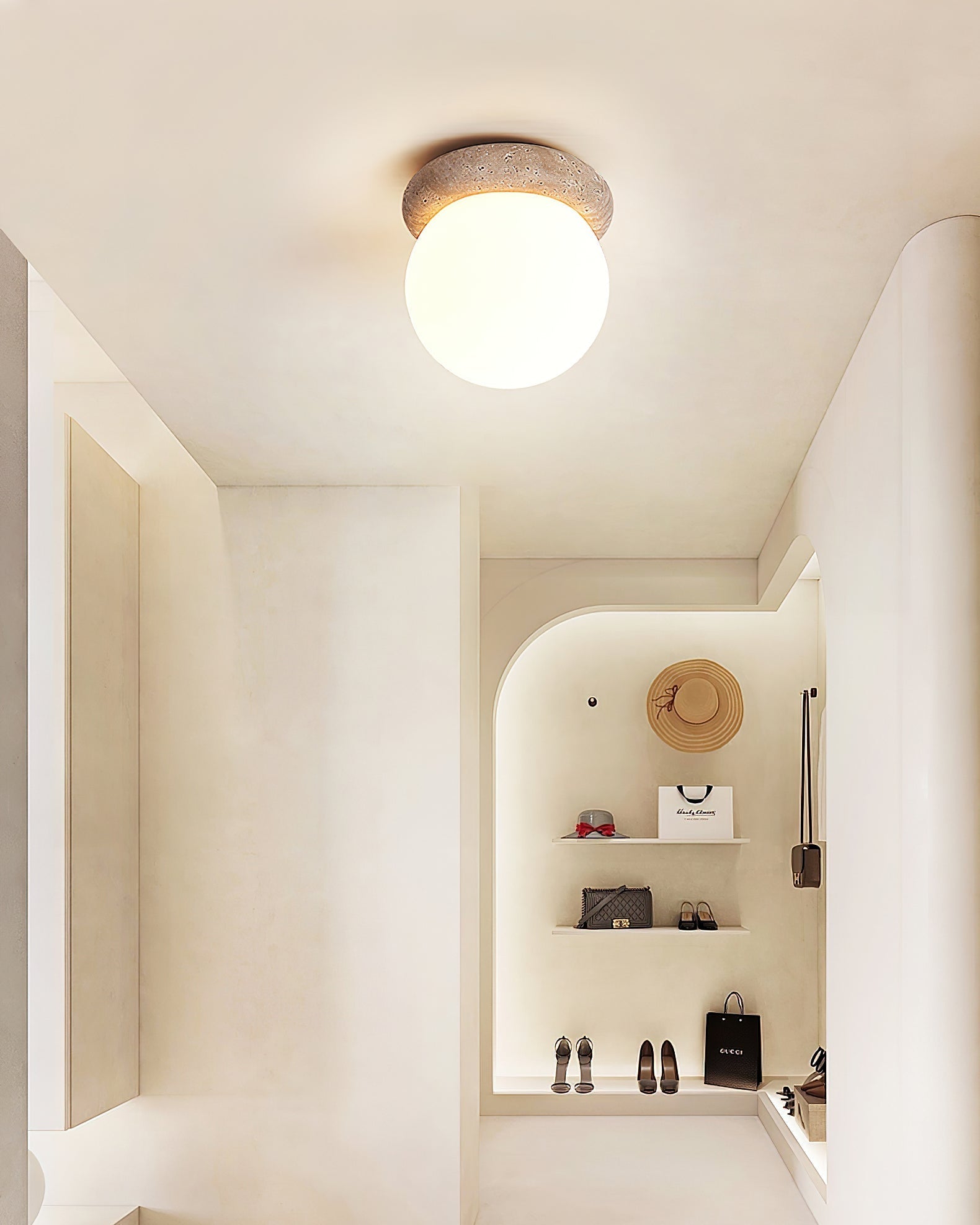 Colaeiel Disc-Globe Travertine Ceiling Light-Neutral Decor