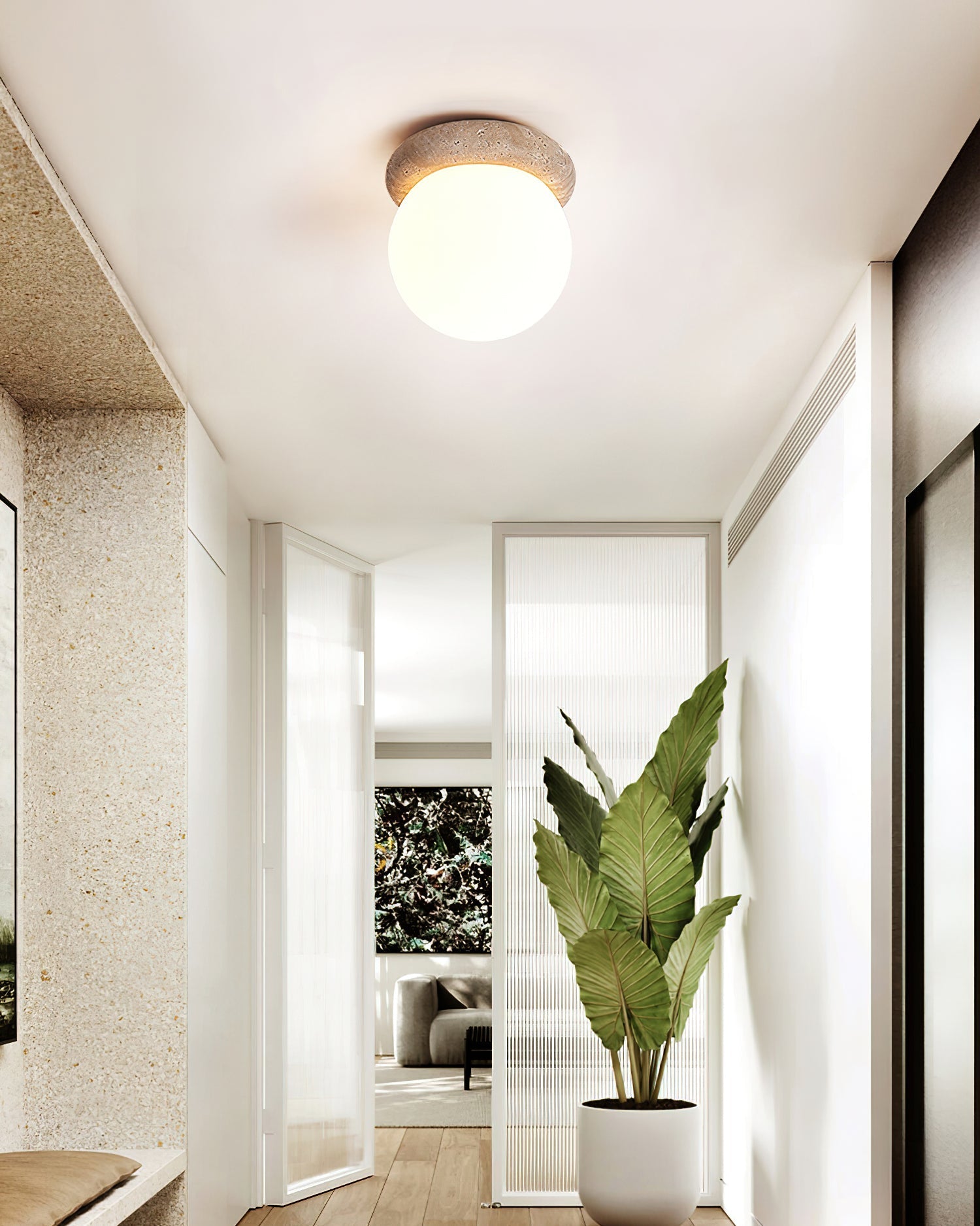 Colaeiel Disc-Globe Travertine Ceiling Light-Neutral Decor