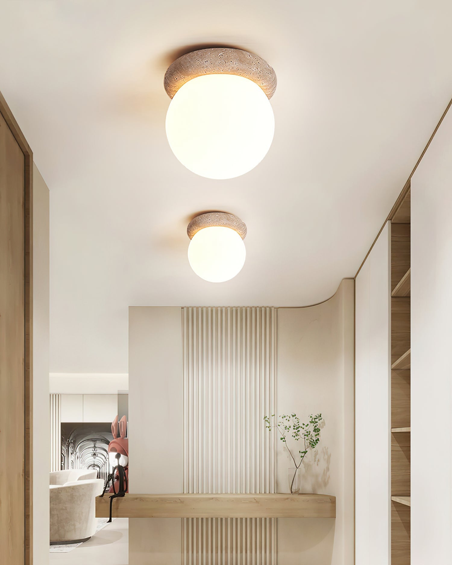 Colaeiel Disc-Globe Travertine Ceiling Light-Neutral Decor