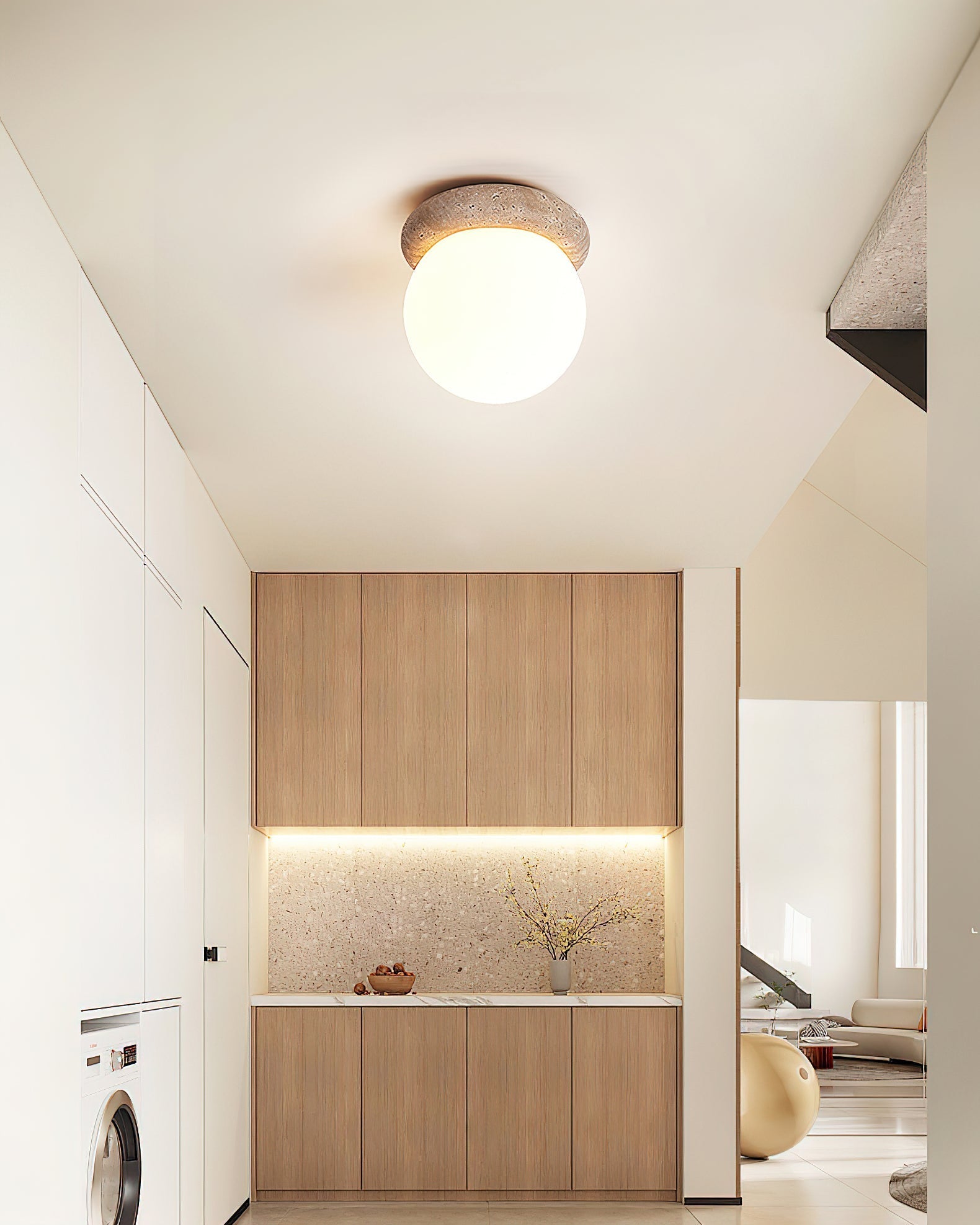 Colaeiel Disc-Globe Travertine Ceiling Light-Neutral Decor