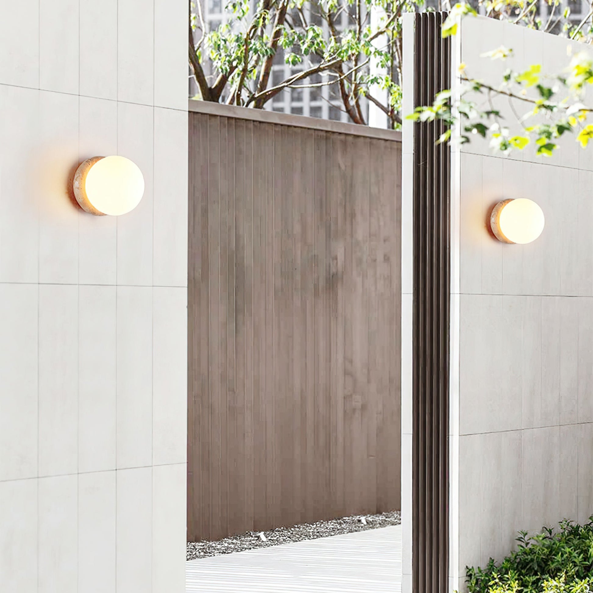 Caliror Round-Plate Travertine Wall Light-Neutral Decor
