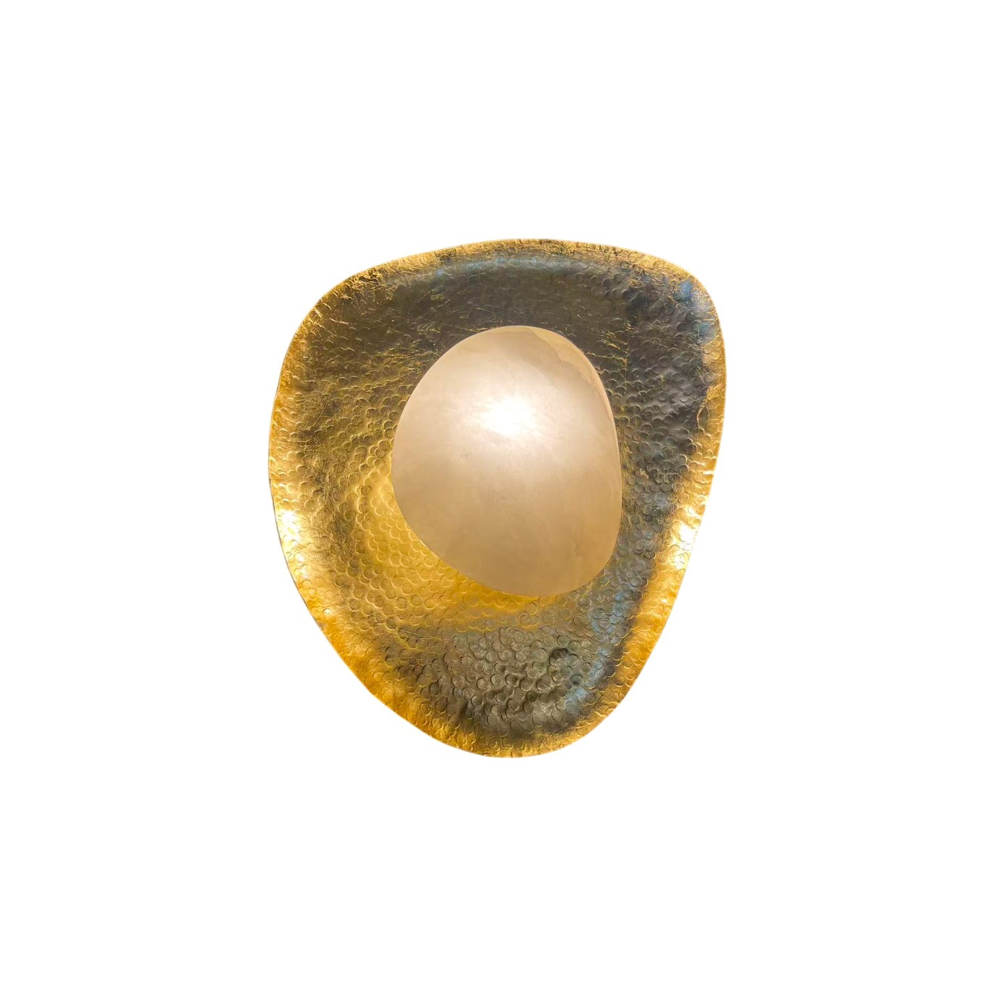 Astoria Hammered Lotus Leaf Sconce in brass and alabaster, front view.