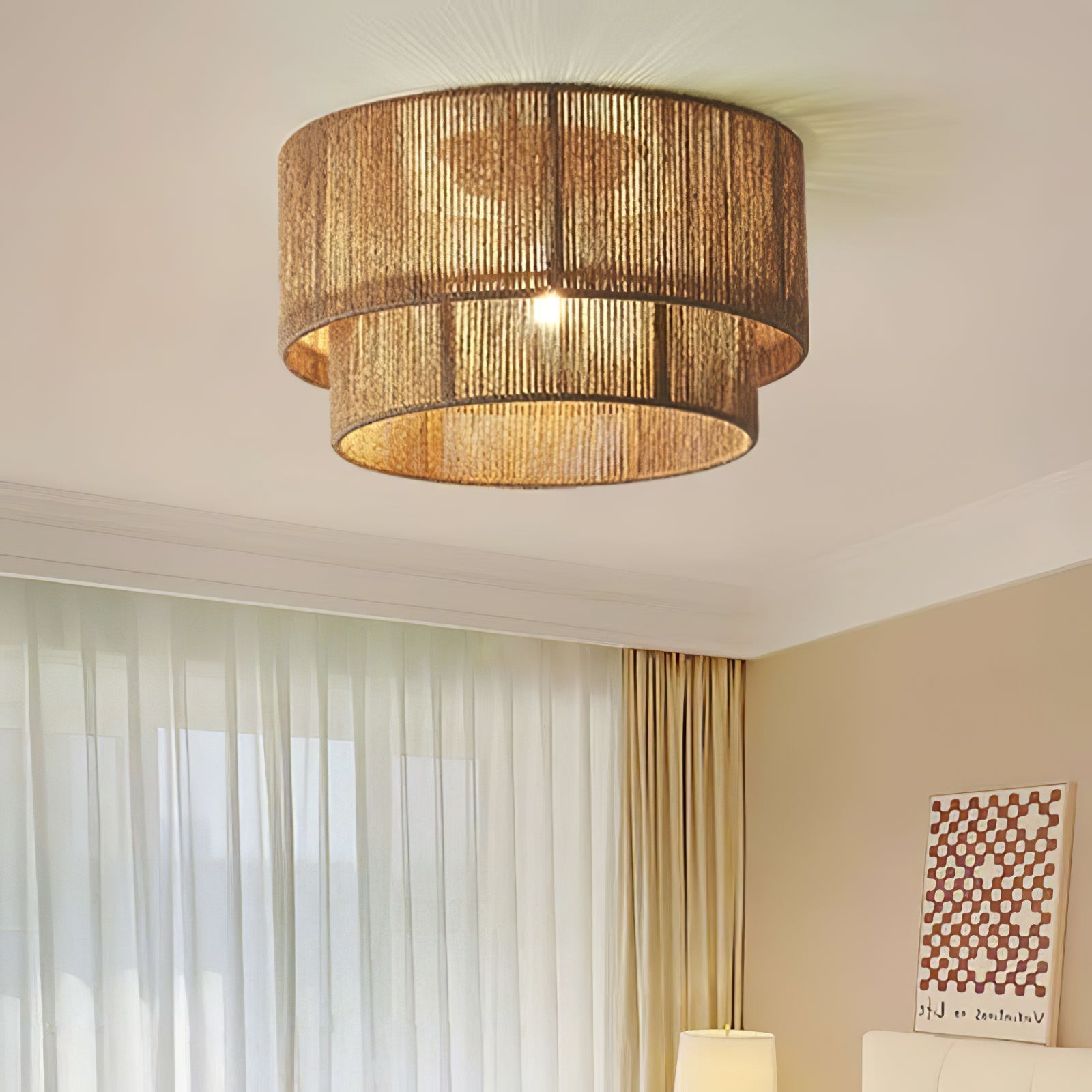 Cevynara Elegance Natural Woven Ceiling Lamp-Neutral Decor