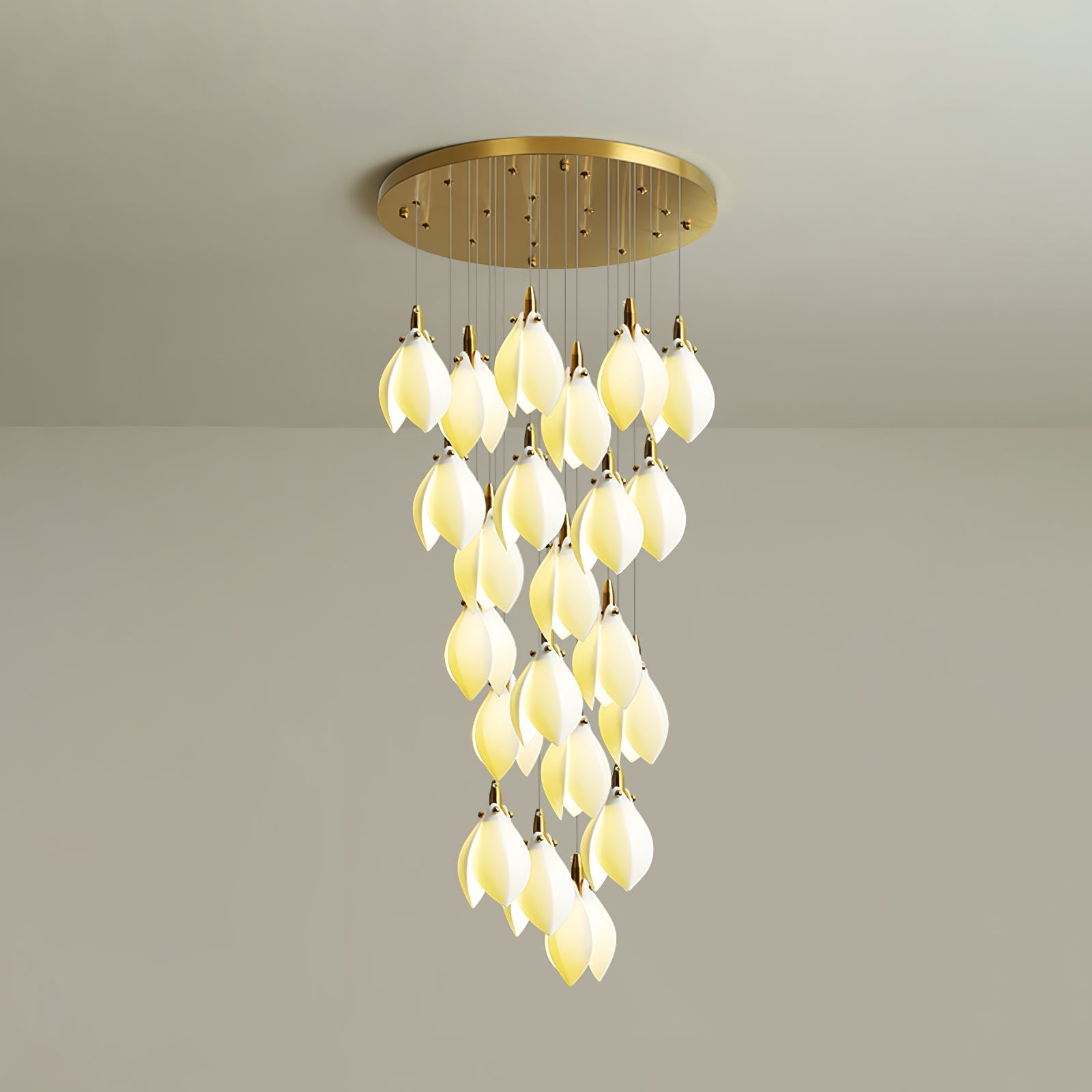Caphayra Floral Ceramic Brass Chandelier-Neutral Decor