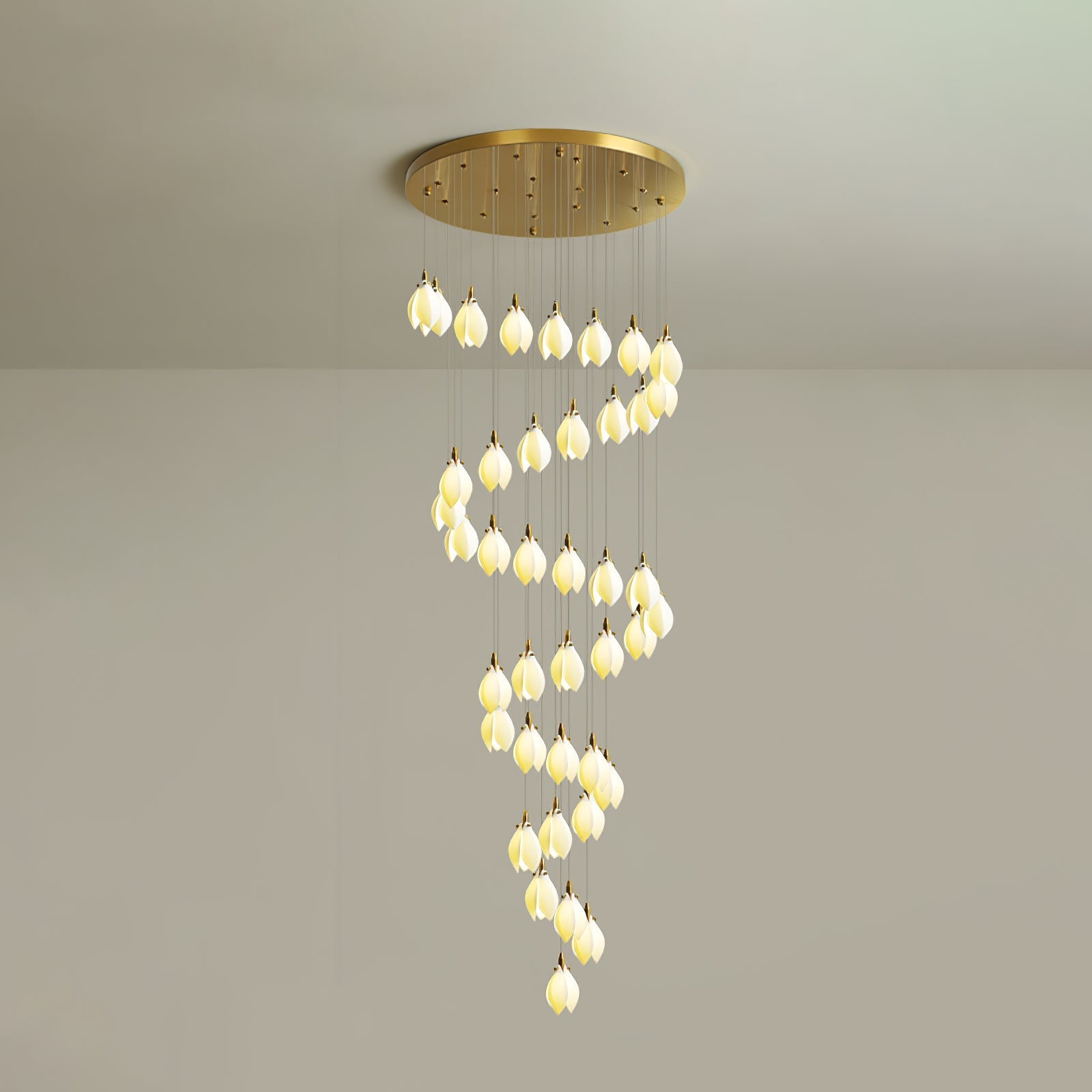 Caphayra Floral Ceramic Brass Chandelier-Neutral Decor