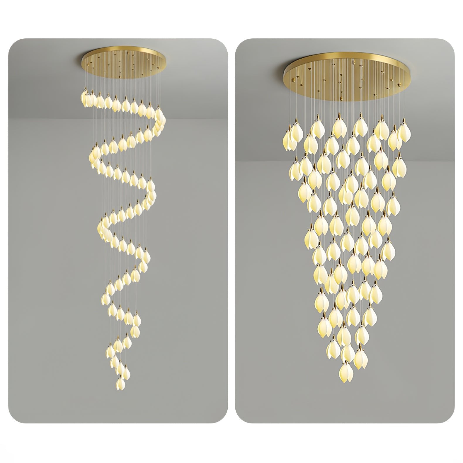 Caphayra Floral Ceramic Brass Chandelier-Neutral Decor