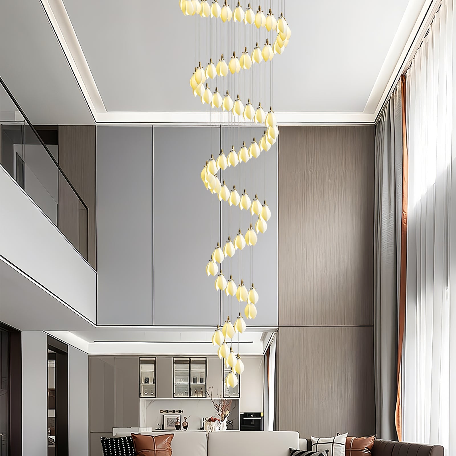 Caphayra Floral Ceramic Brass Chandelier-Neutral Decor