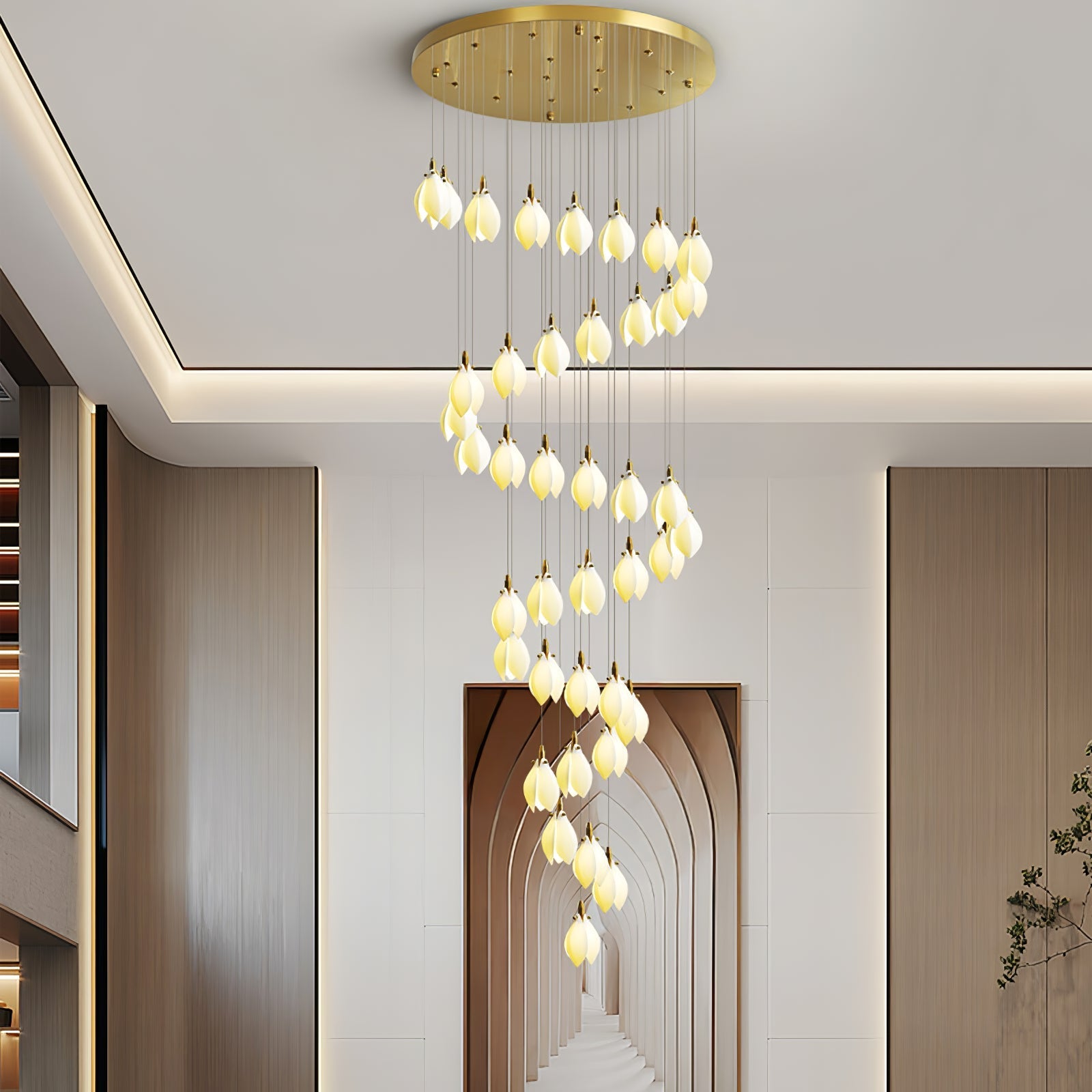 Caphayra Floral Ceramic Brass Chandelier-Neutral Decor