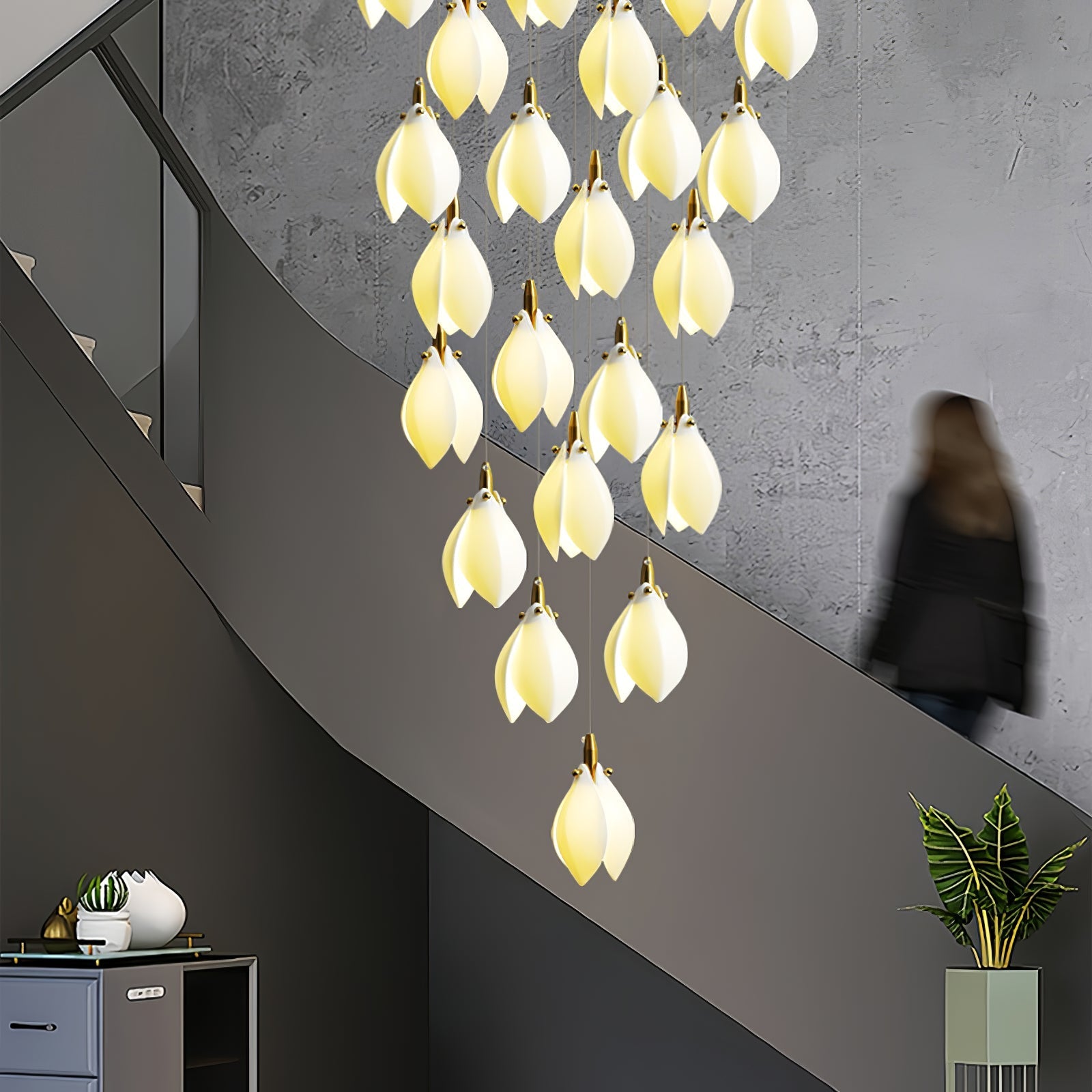 Caphayra Floral Ceramic Brass Chandelier-Neutral Decor