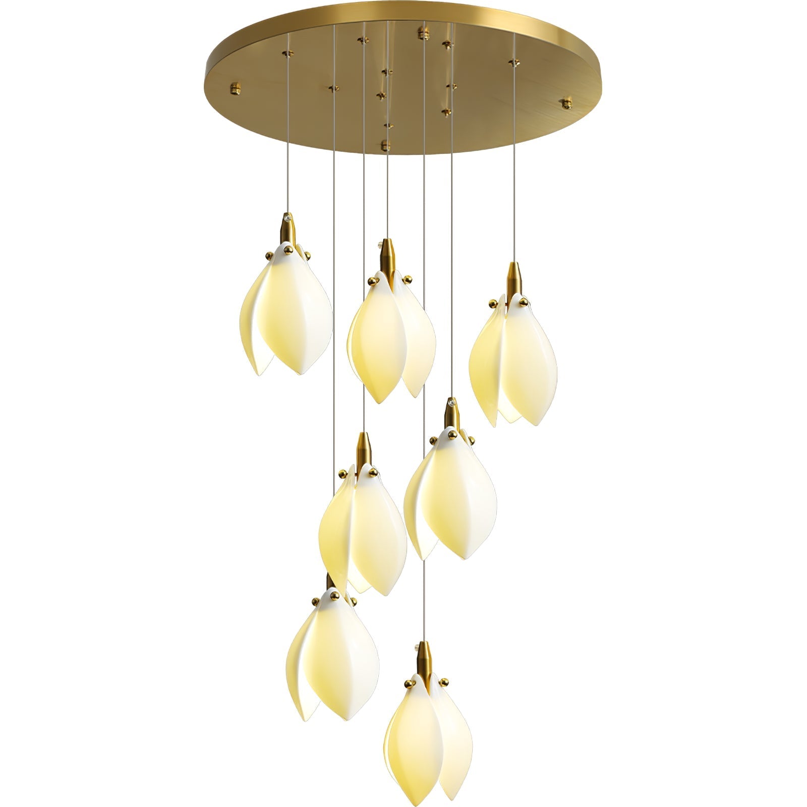 Caphayra Floral Ceramic Brass Chandelier-Neutral Decor