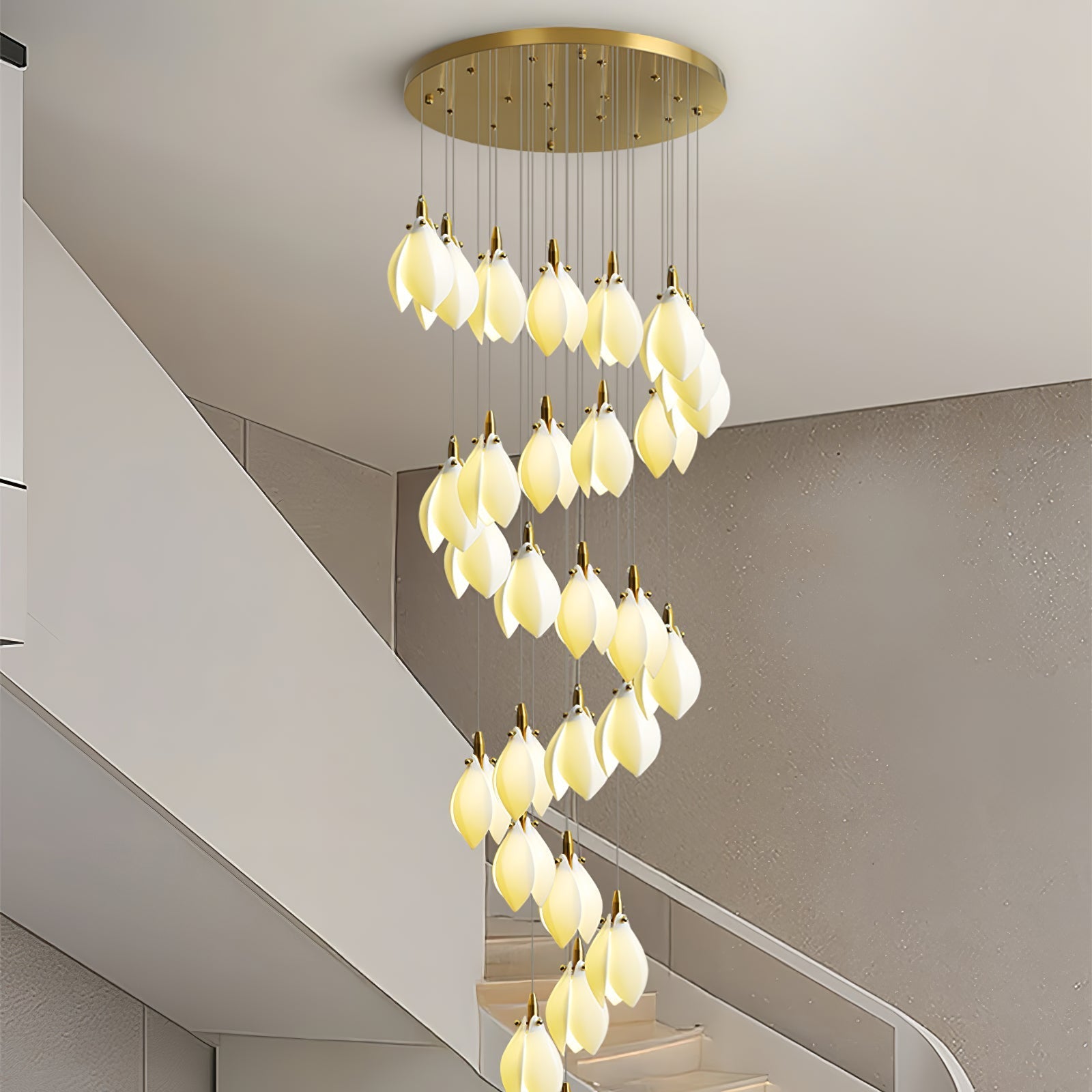 Caphayra Floral Ceramic Brass Chandelier-Neutral Decor