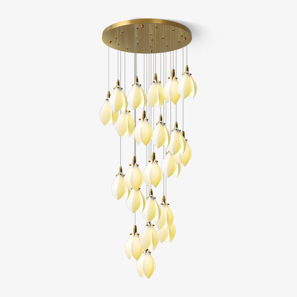 Caphayra Floral Ceramic Brass Chandelier-Neutral Decor