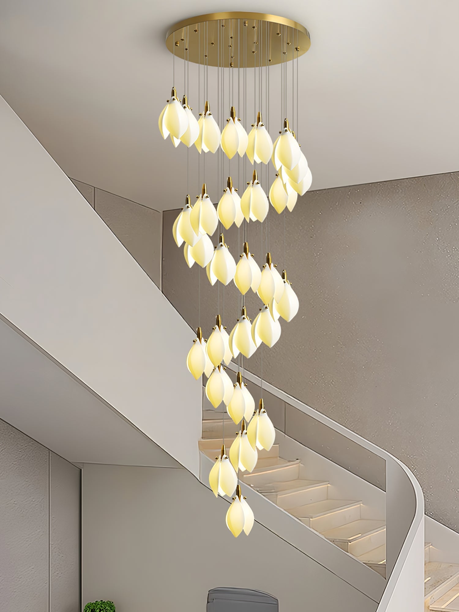 Caphayra Floral Ceramic Brass Chandelier-Neutral Decor