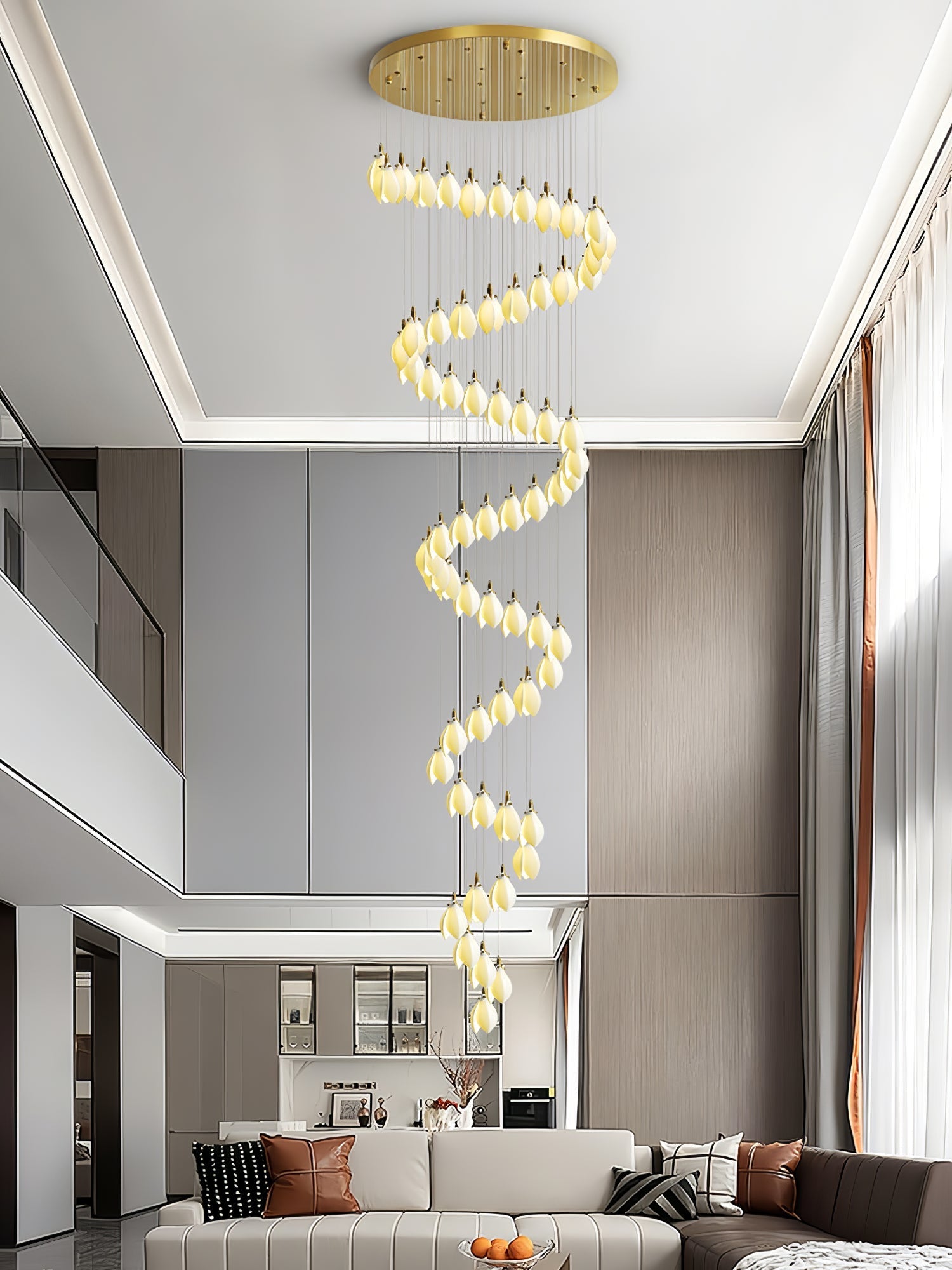 Caphayra Floral Ceramic Brass Chandelier-Neutral Decor