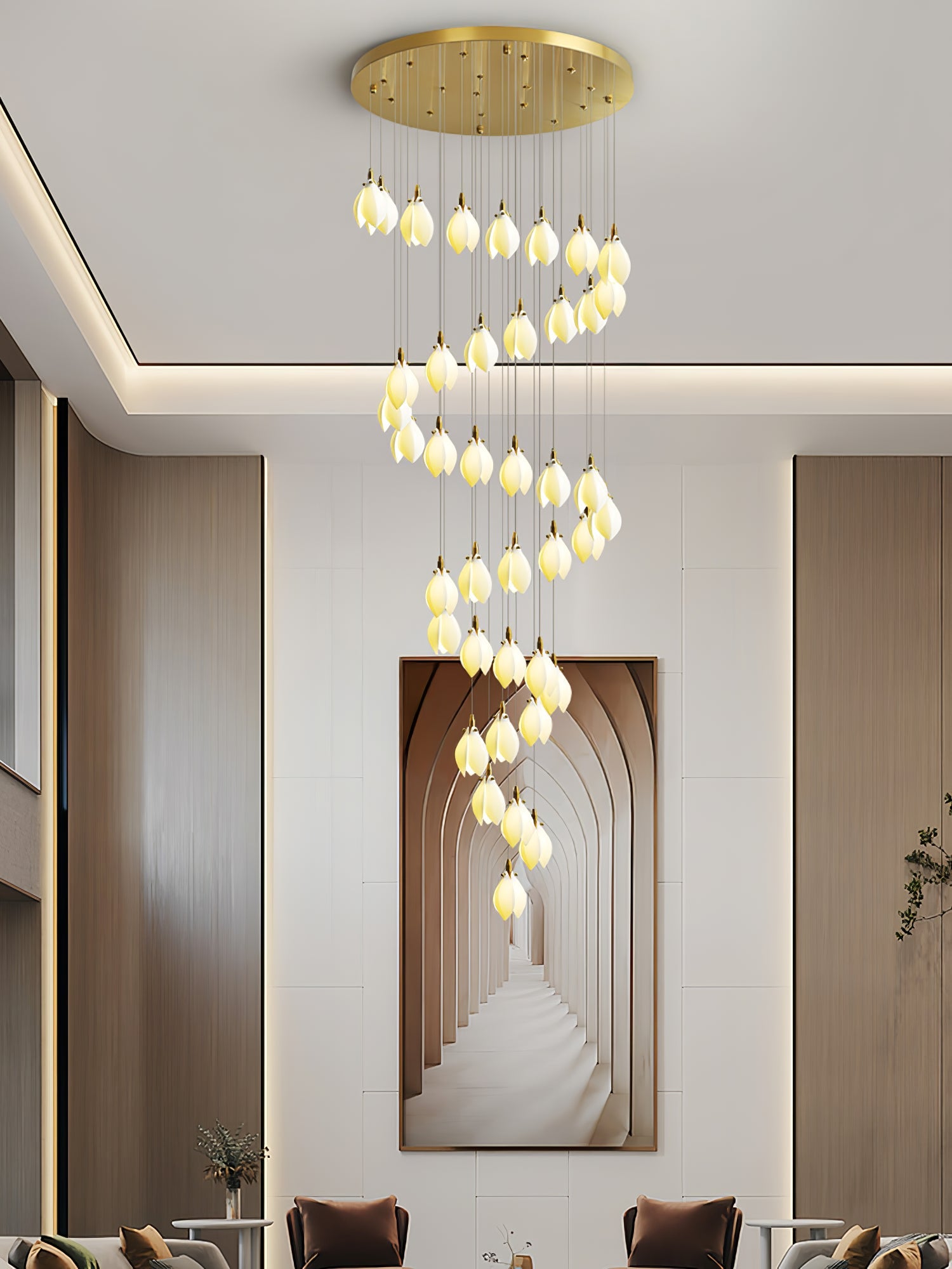 Caphayra Floral Ceramic Brass Chandelier-Neutral Decor