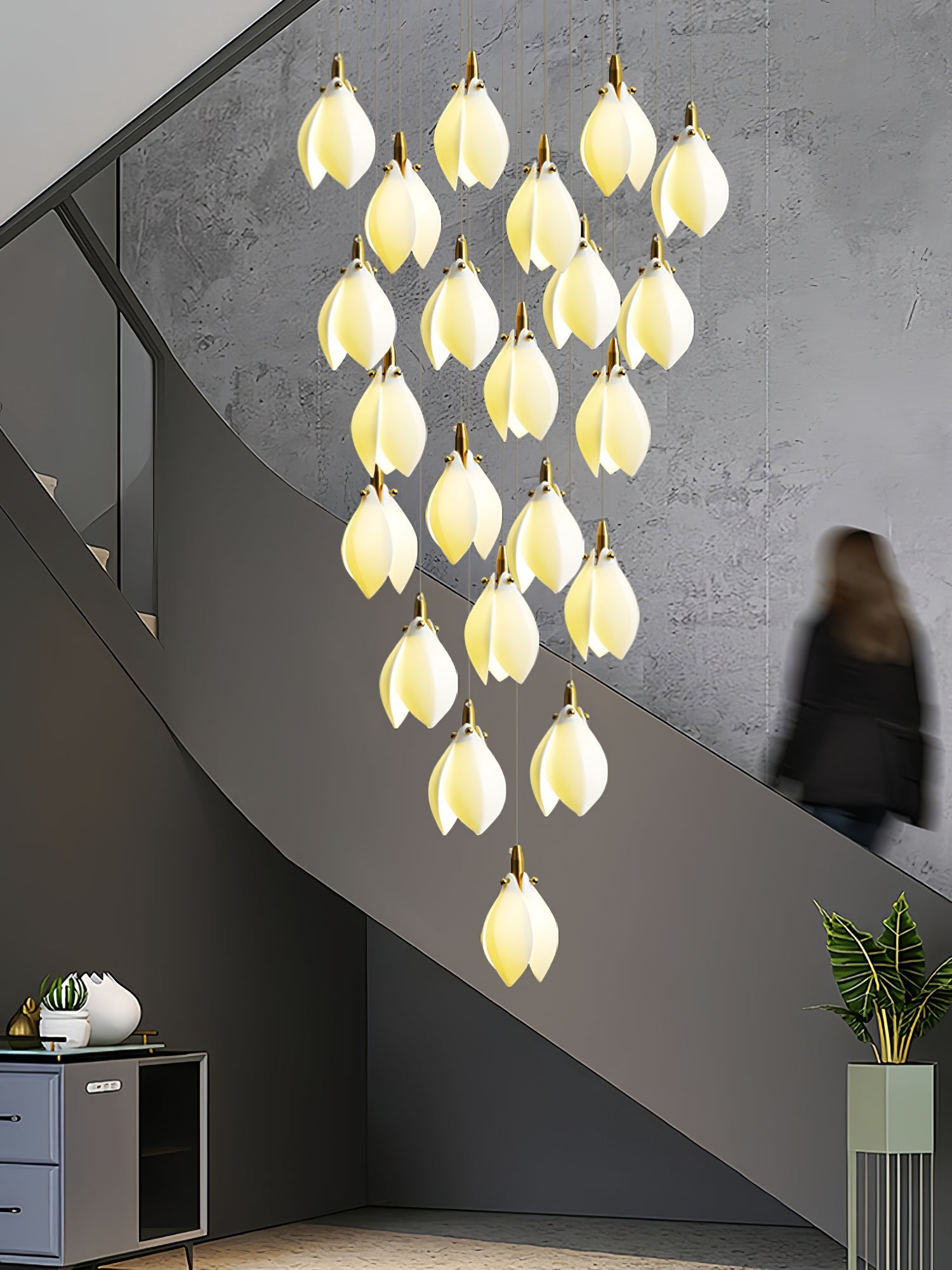 Caphayra Floral Ceramic Brass Chandelier-Neutral Decor