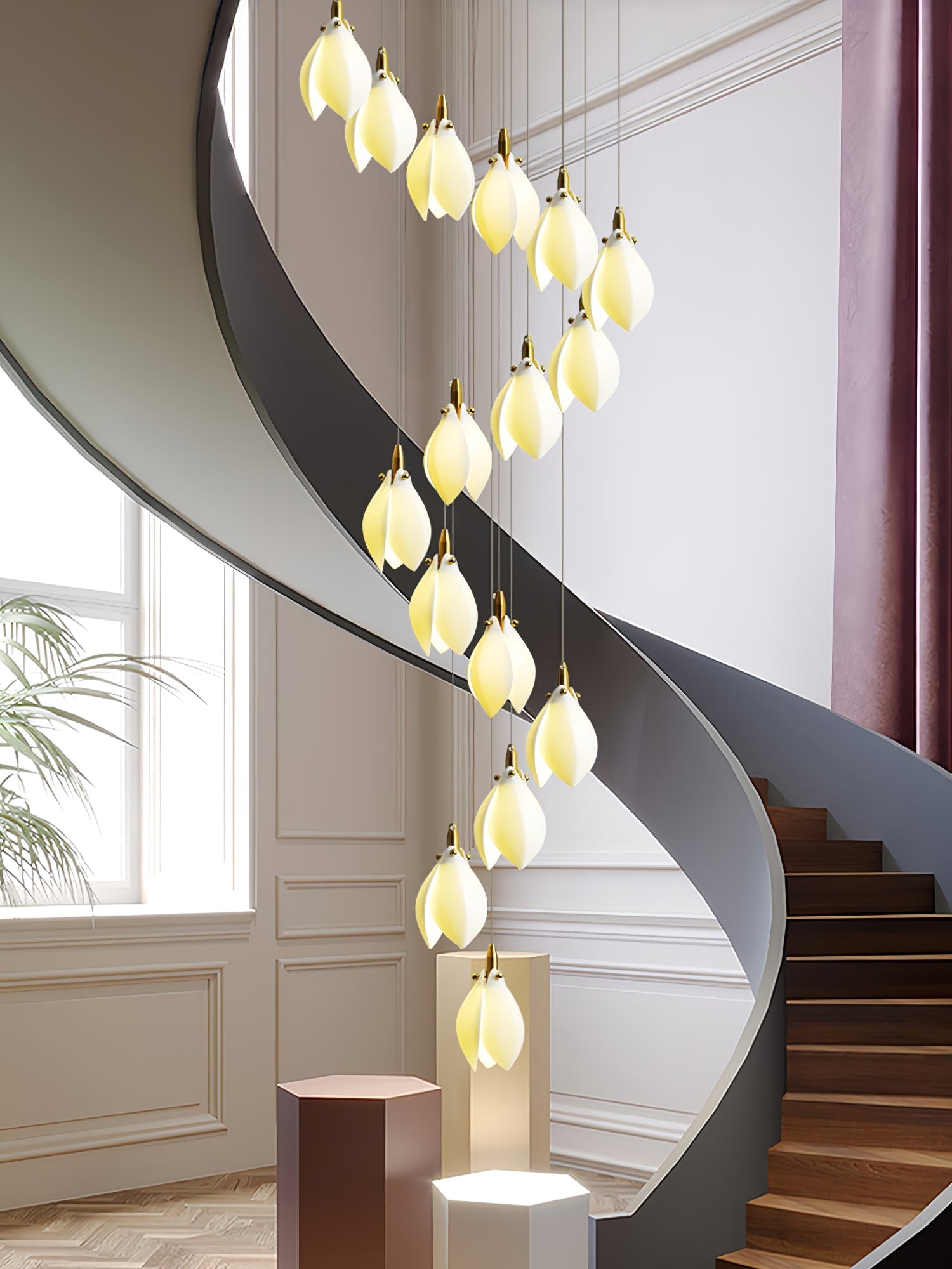 Caphayra Floral Ceramic Brass Chandelier-Neutral Decor