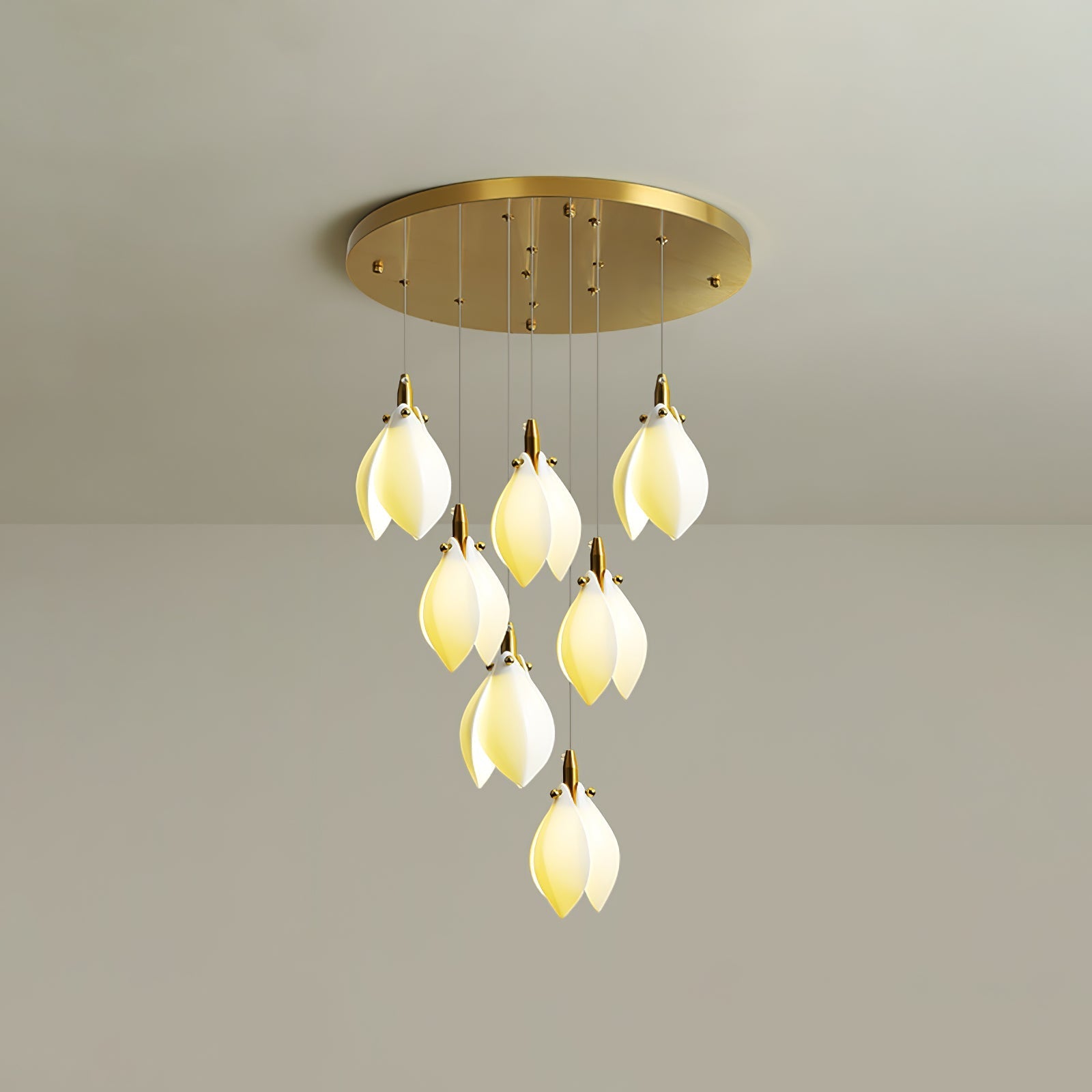 Caphayra Floral Ceramic Brass Chandelier-Neutral Decor