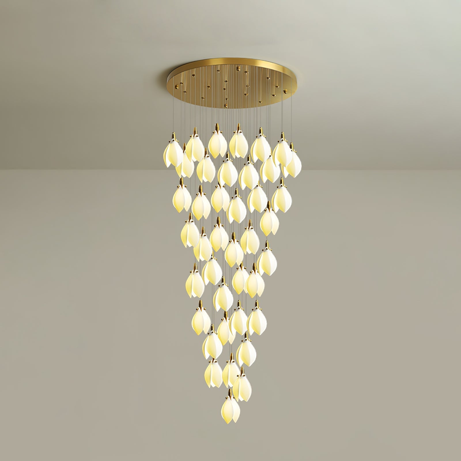 Caphayra Floral Ceramic Brass Chandelier-Neutral Decor