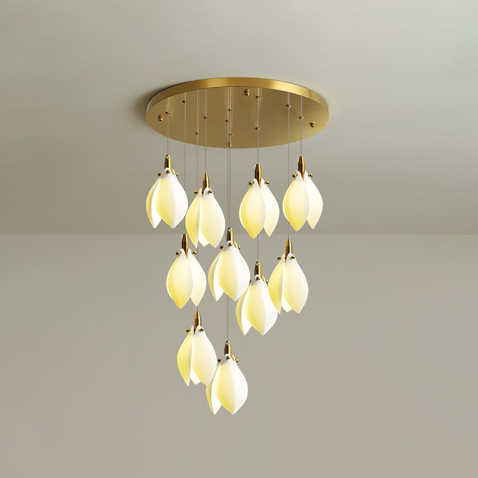 Caphayra Floral Ceramic Brass Chandelier-Neutral Decor