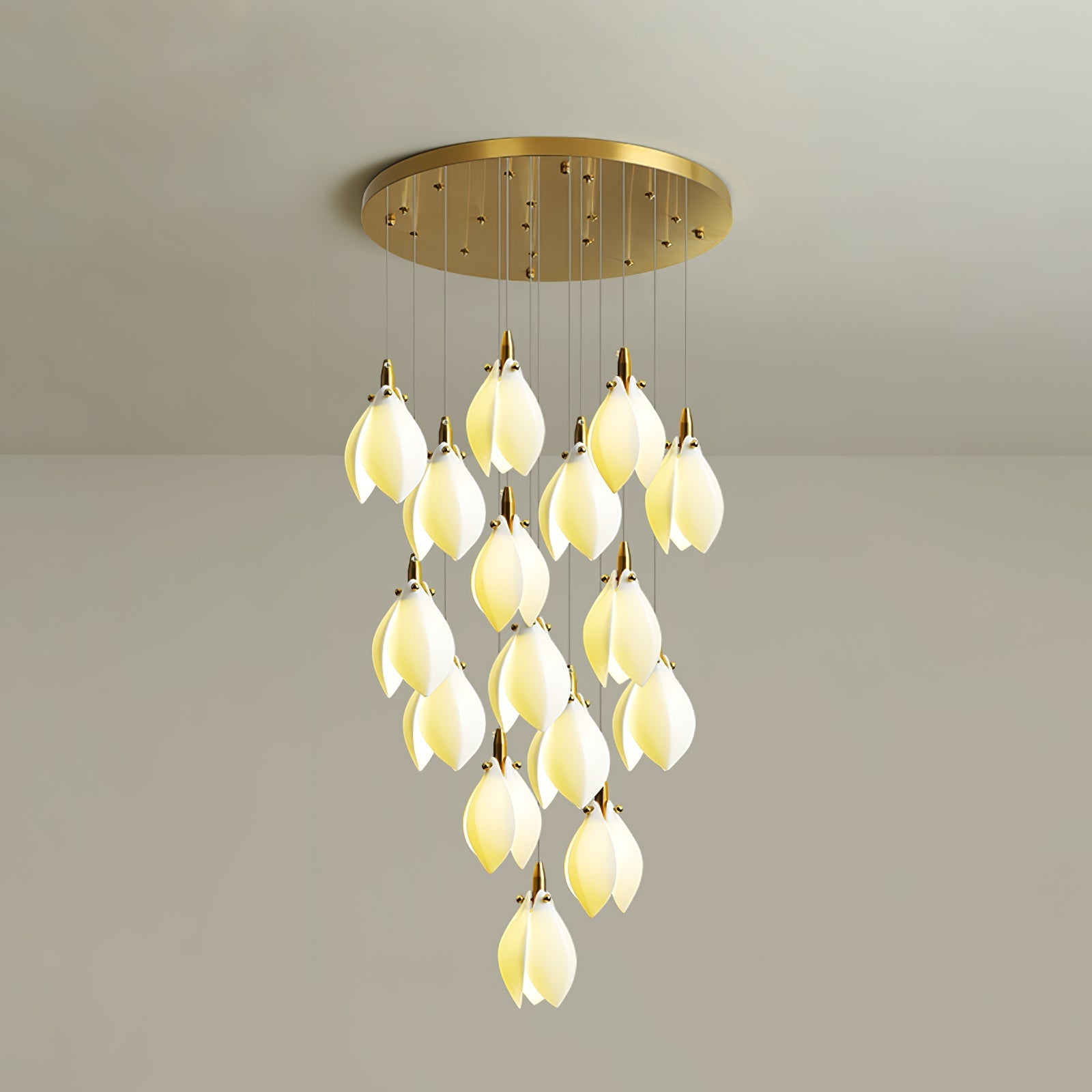 Caphayra Floral Ceramic Brass Chandelier-Neutral Decor