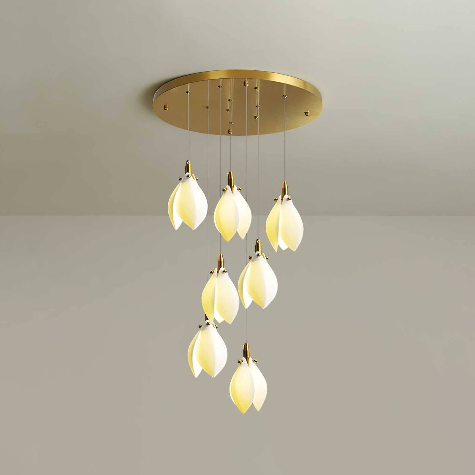 Caphayra Floral Ceramic Brass Chandelier-Neutral Decor